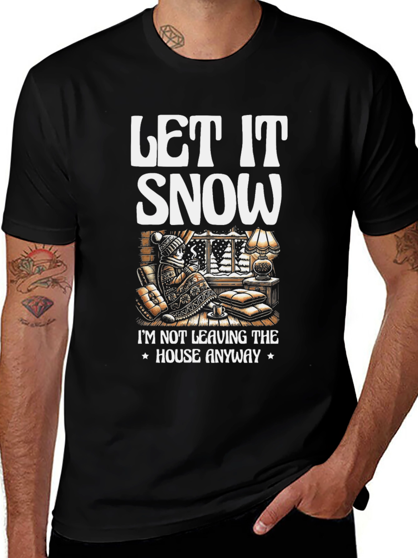 Variant 22 of Let It Snow T-Shirt Winter Cozy Cabin Black Tee
