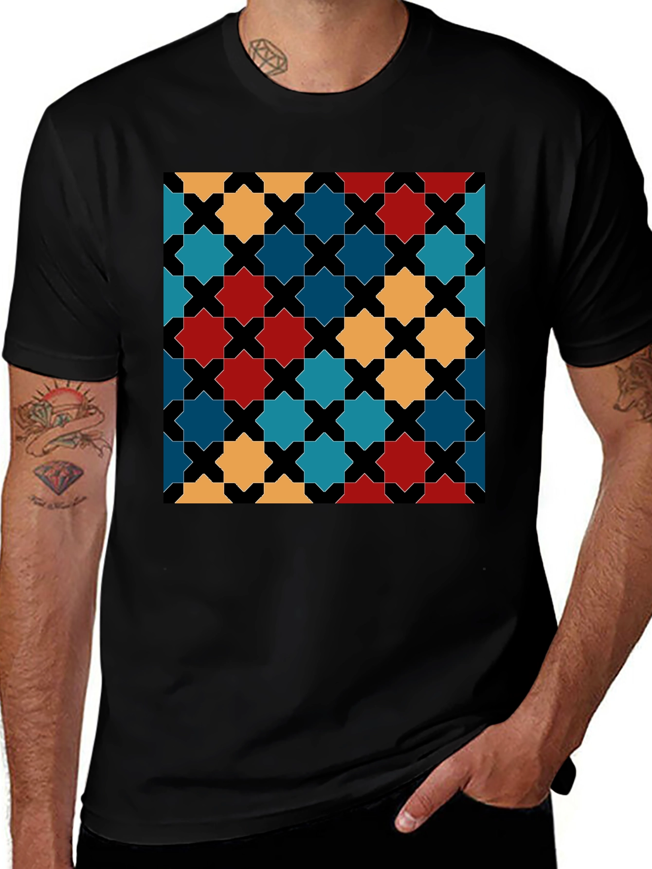 Variant 29 of Geometric Star Pattern Black T-Shirt