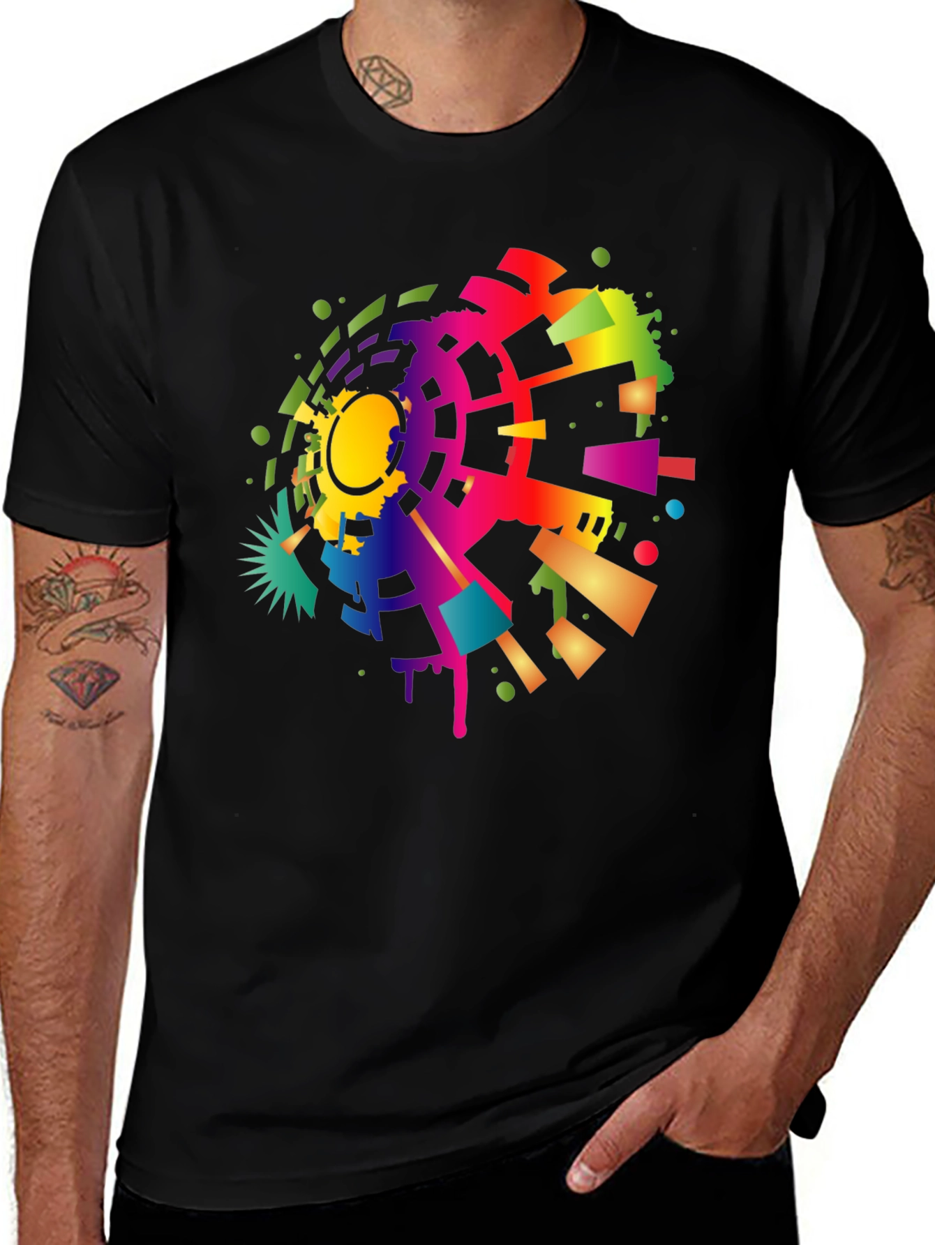Variant 5 of Colorful Abstract Gear T-Shirt - Trendy Black Tee