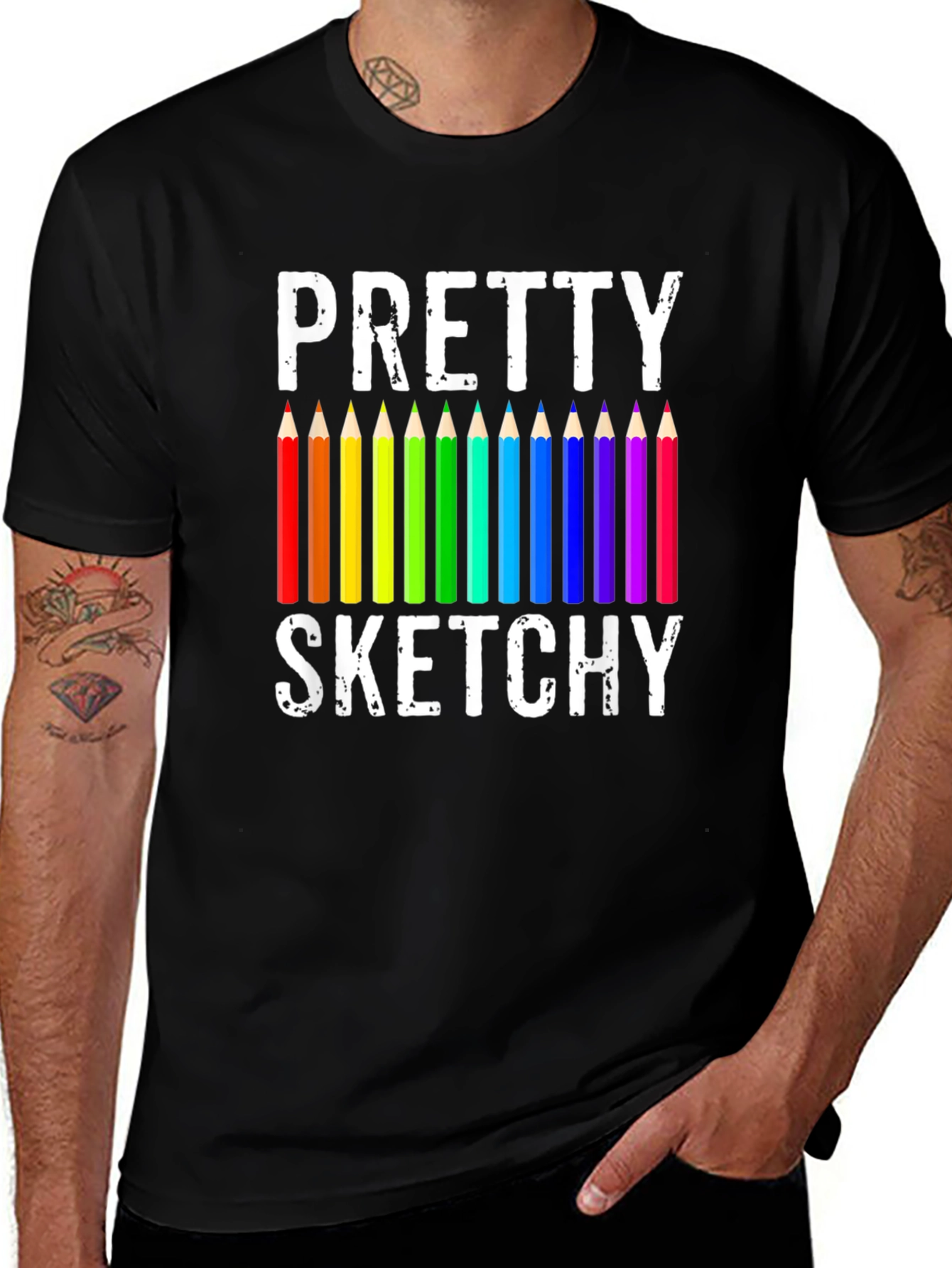 Variant 28 of Pretty Sketchy Artist T-Shirt - Rainbow Pencils