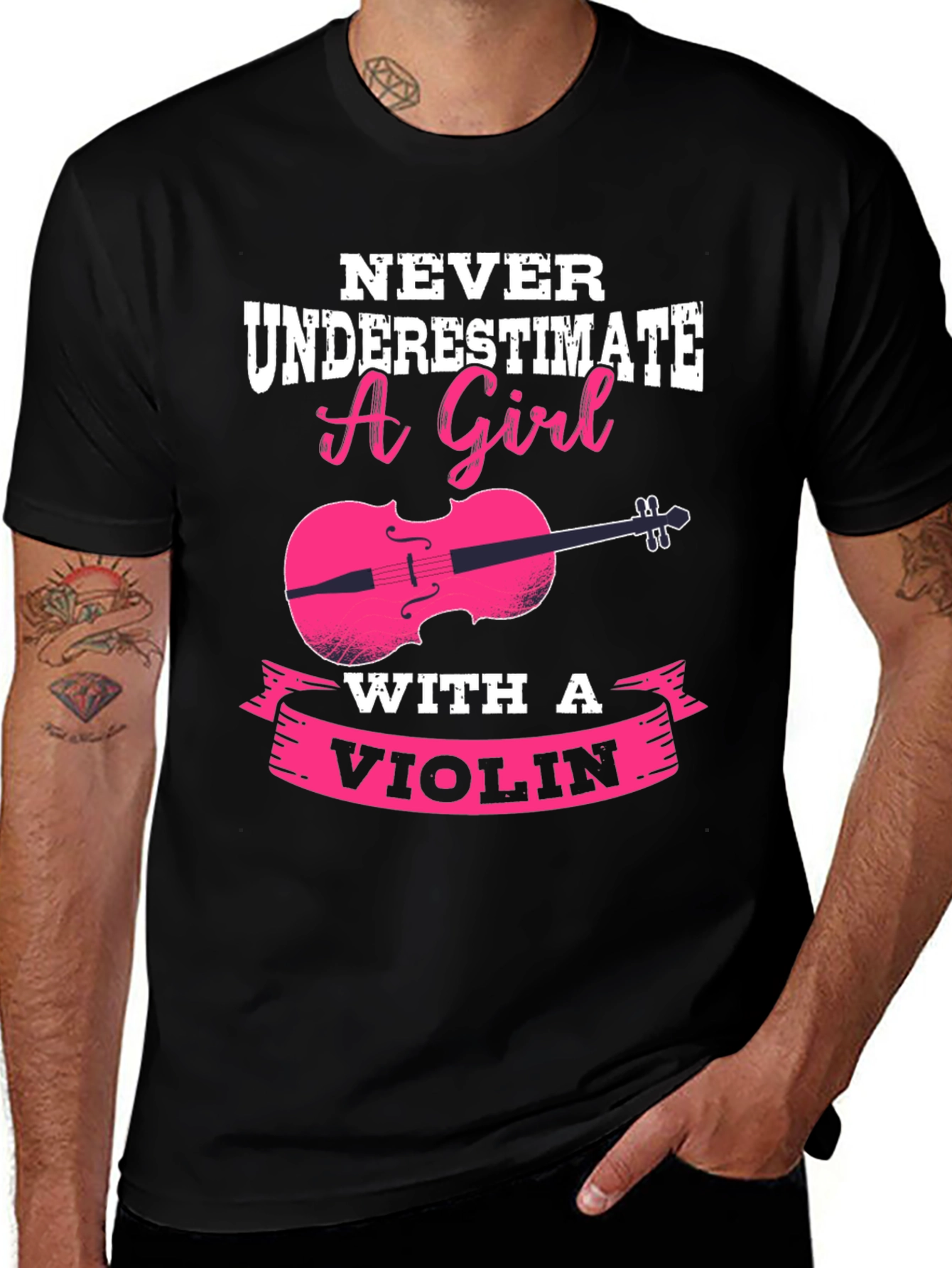 Black Never Underestimate a Girl with a Violin T-Shirt main image