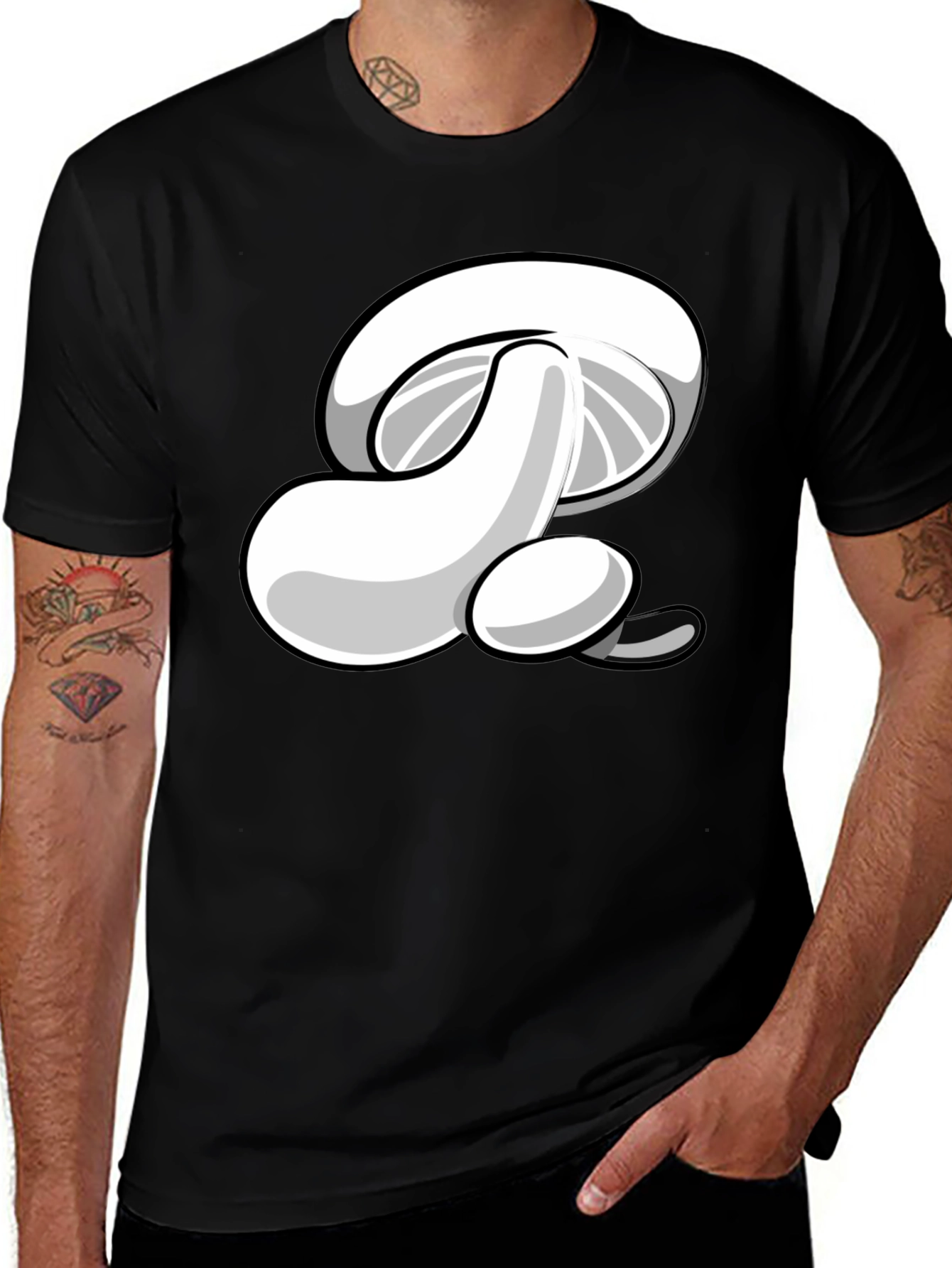 Variant 23 of Mushroom Graphic Print Black T-Shirt