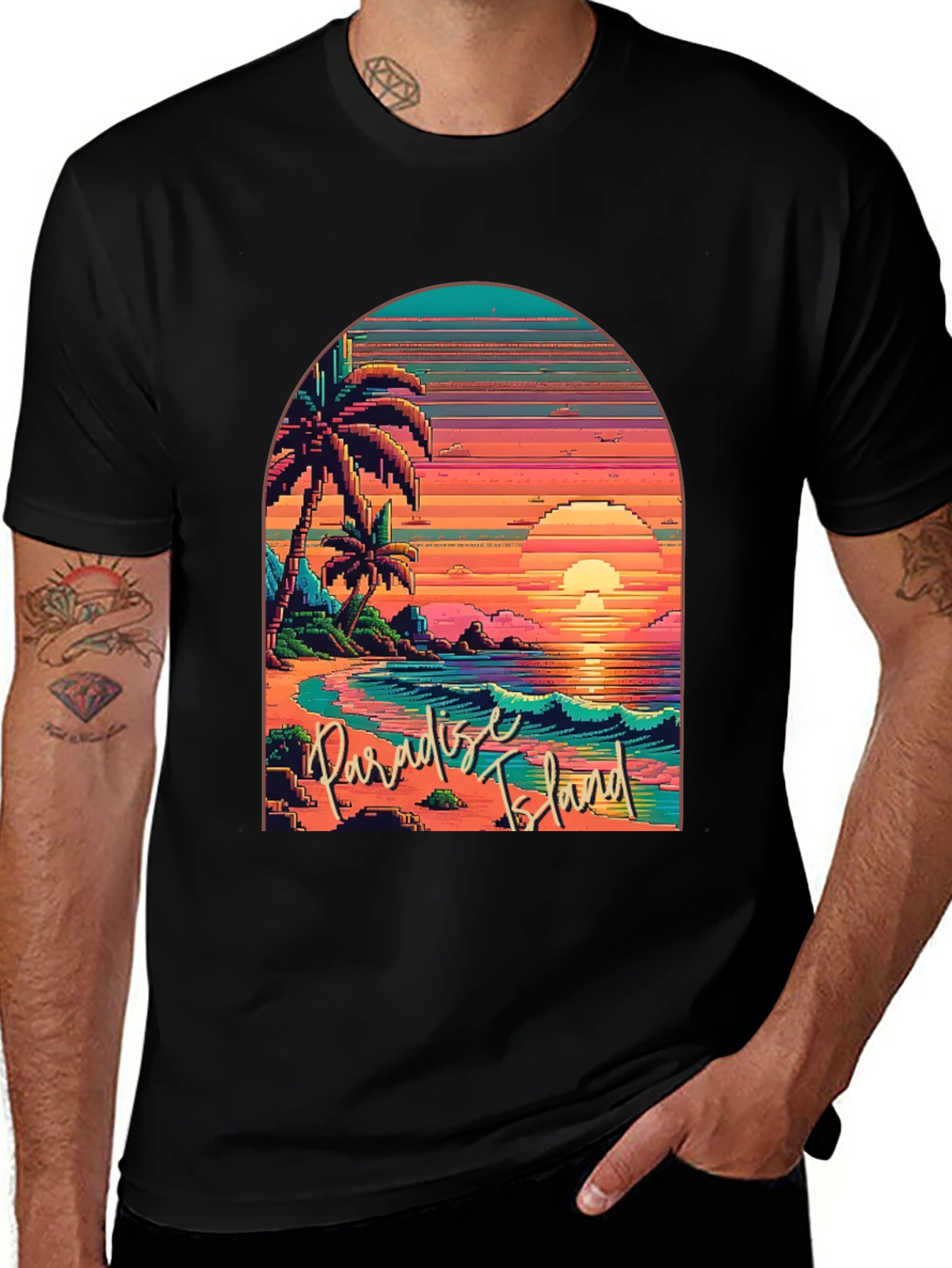 Variant 14 of Paradise Island Pixel Art T-Shirt
