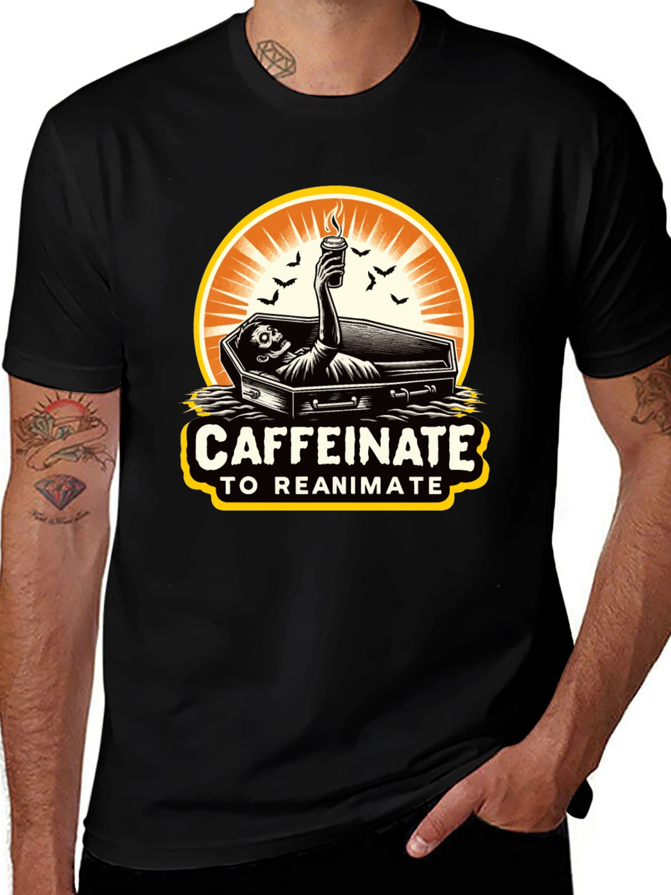 Variant 4 of Caffeinate to Reanimate Graphic T-Shirt - Black