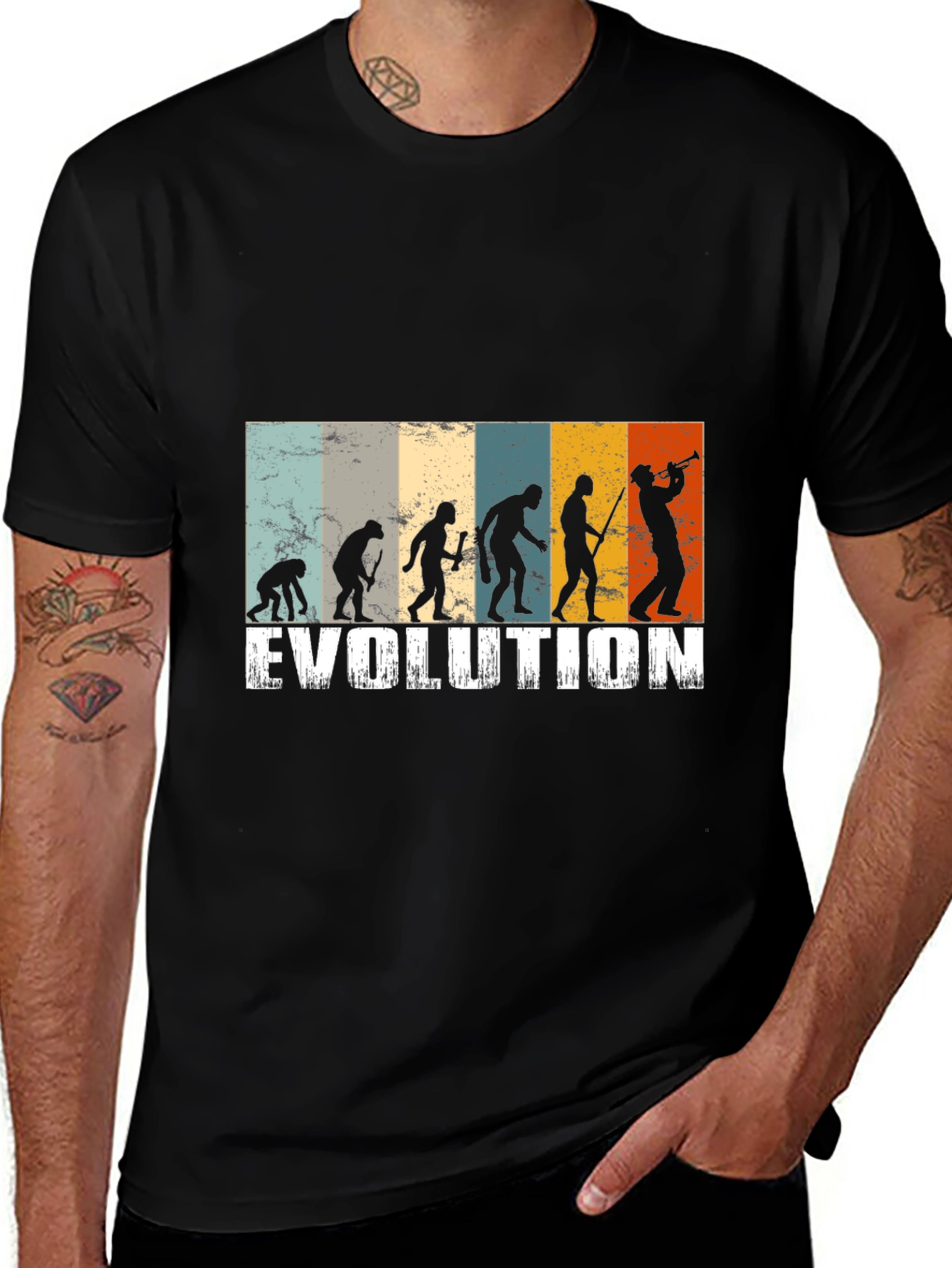 Variant 16 of Evolution of Trumpet Player Black T-Shirt