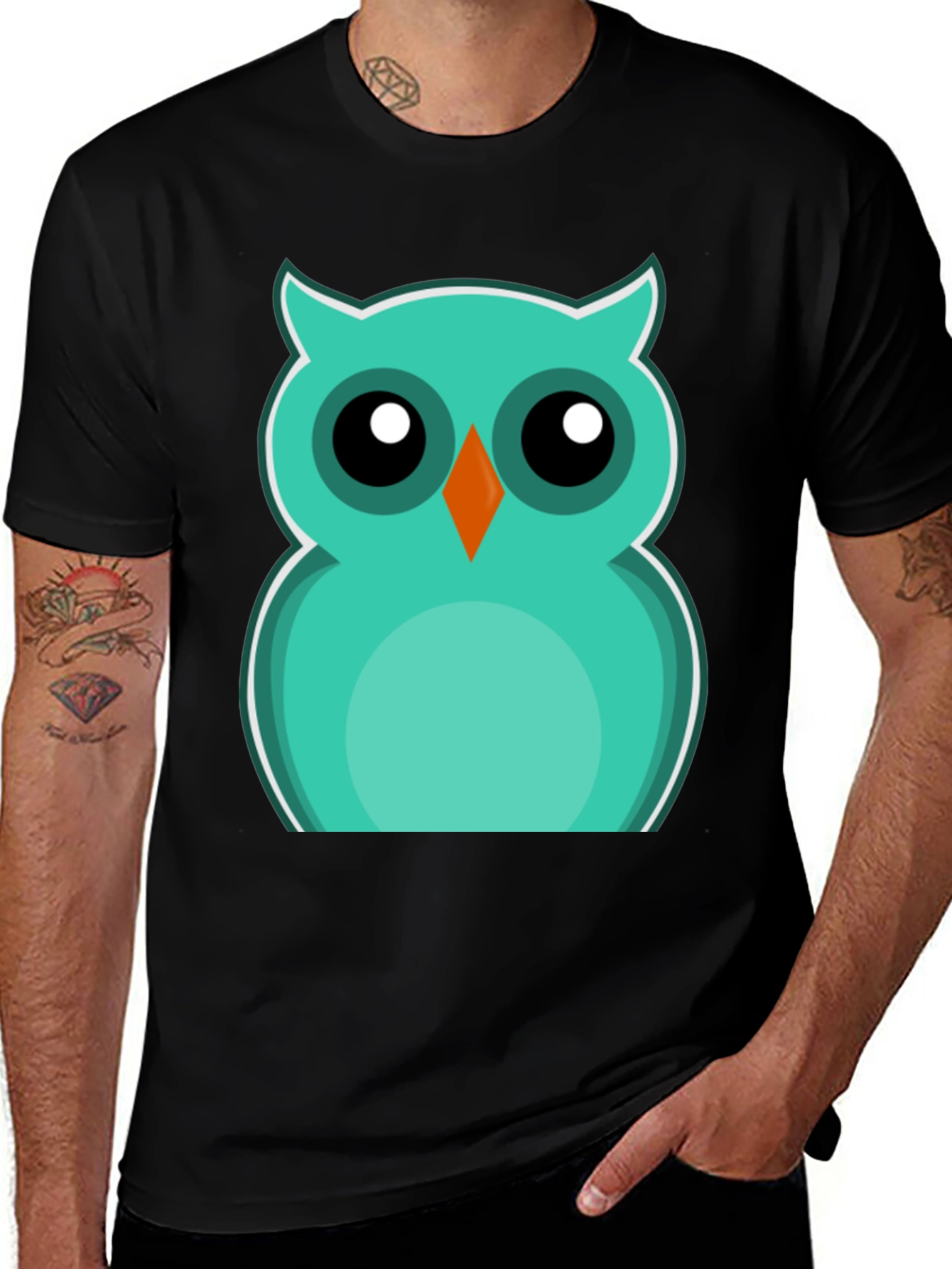 Variant 15 of Cute Cartoon Owl Graphic Tee - Black