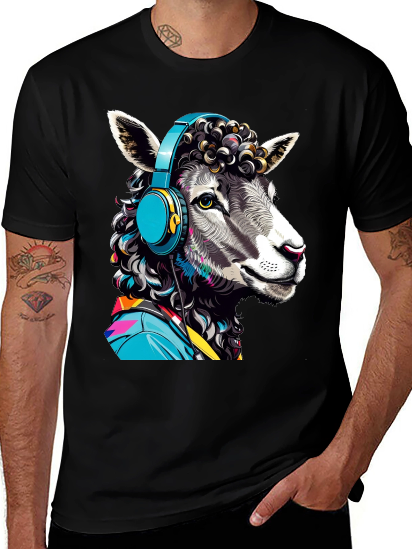 Variant 9 of Sheep with Headphones Graphic Tee - Quirky Animal Design