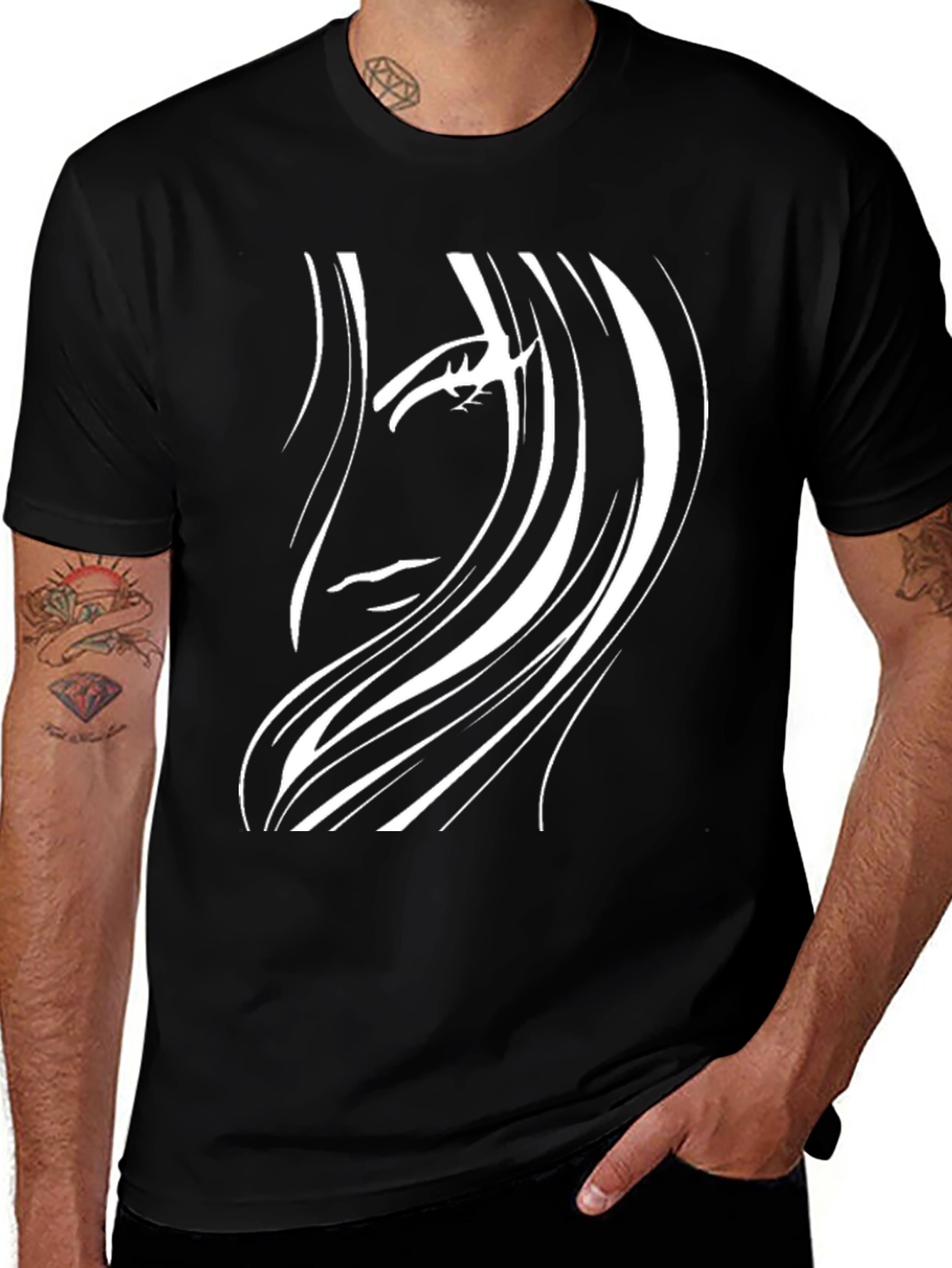 Variant 27 of Abstract Face Graphic Black T-Shirt