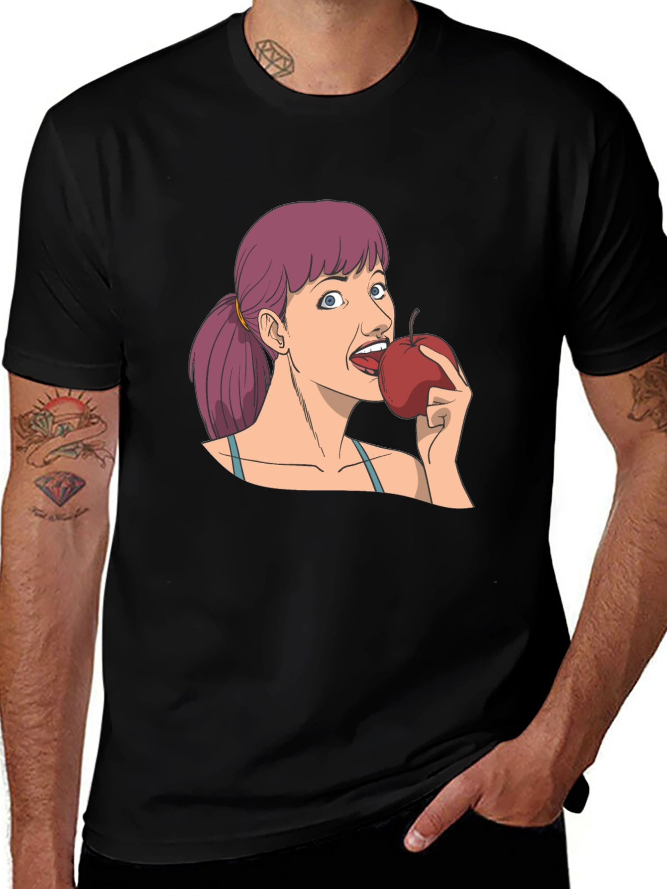Variant 17 of Cartoon Woman Eating Apple Graphic T-Shirt