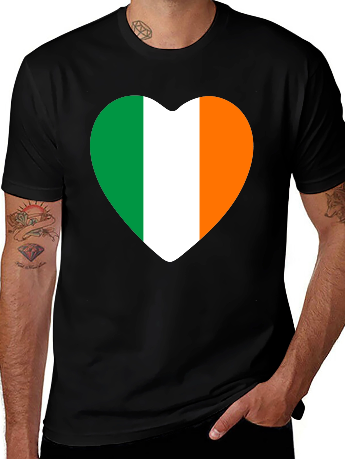 Variant 6 of Irish Flag Heart T-Shirt - Black Tee