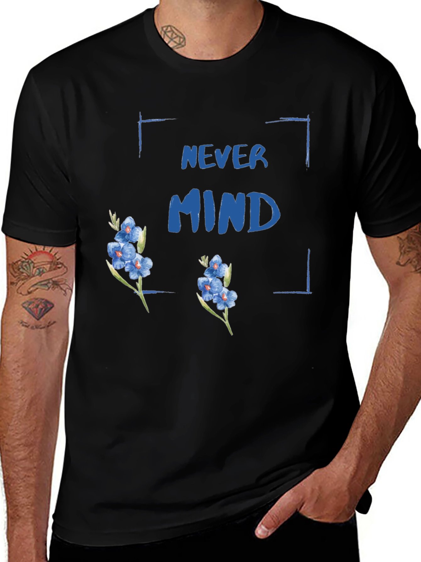 Never Mind Floral Graphic Tee - Black Casual T-Shirt