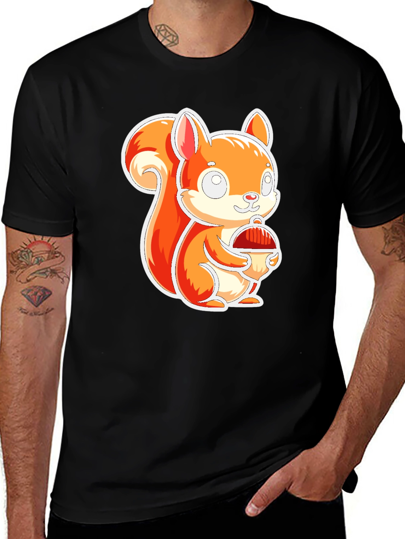 Variant 26 of Cute Squirrel Holding Nut Black T-Shirt