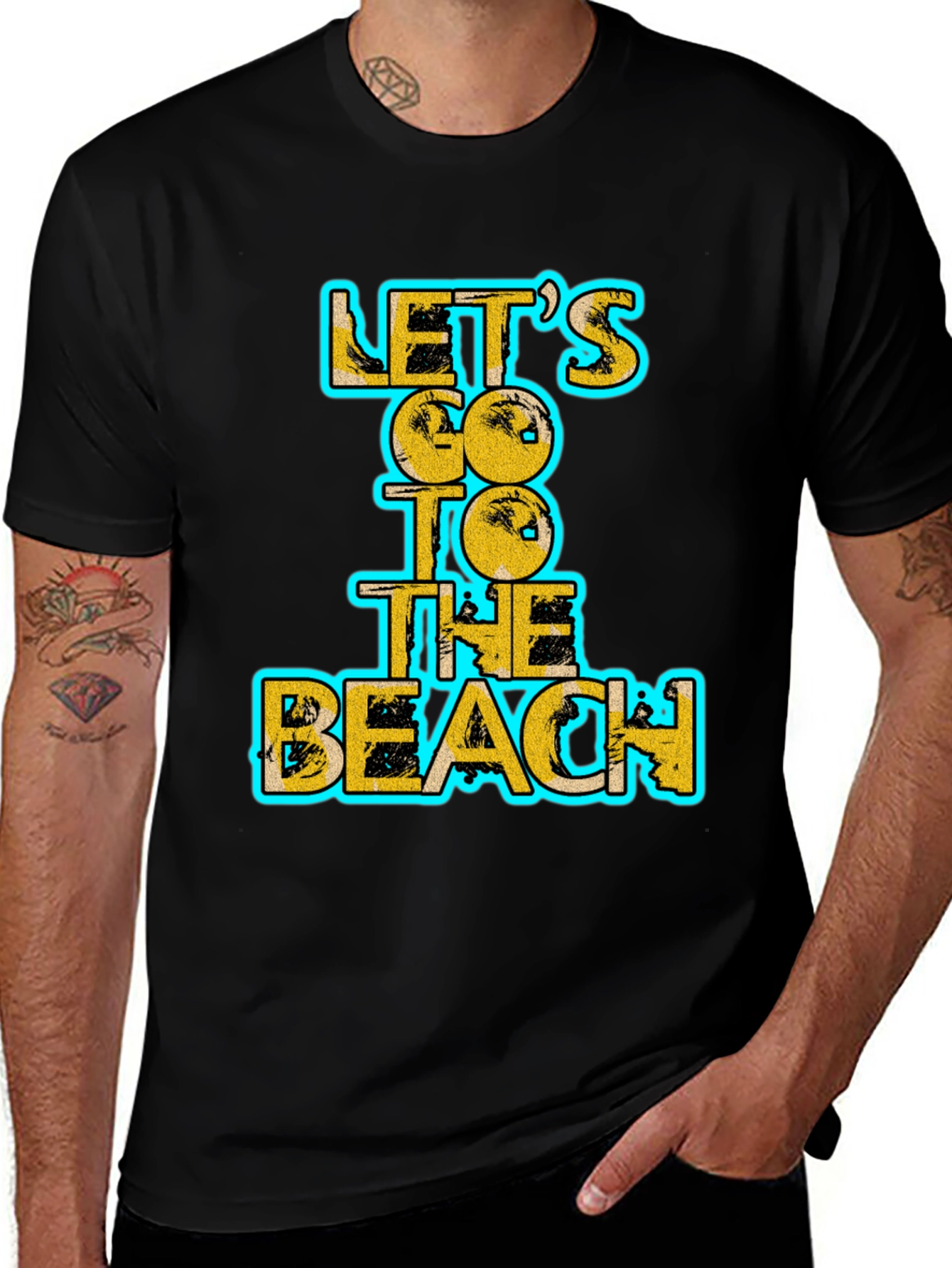 Variant 18 of Let's Go To The Beach Black Graphic Tee