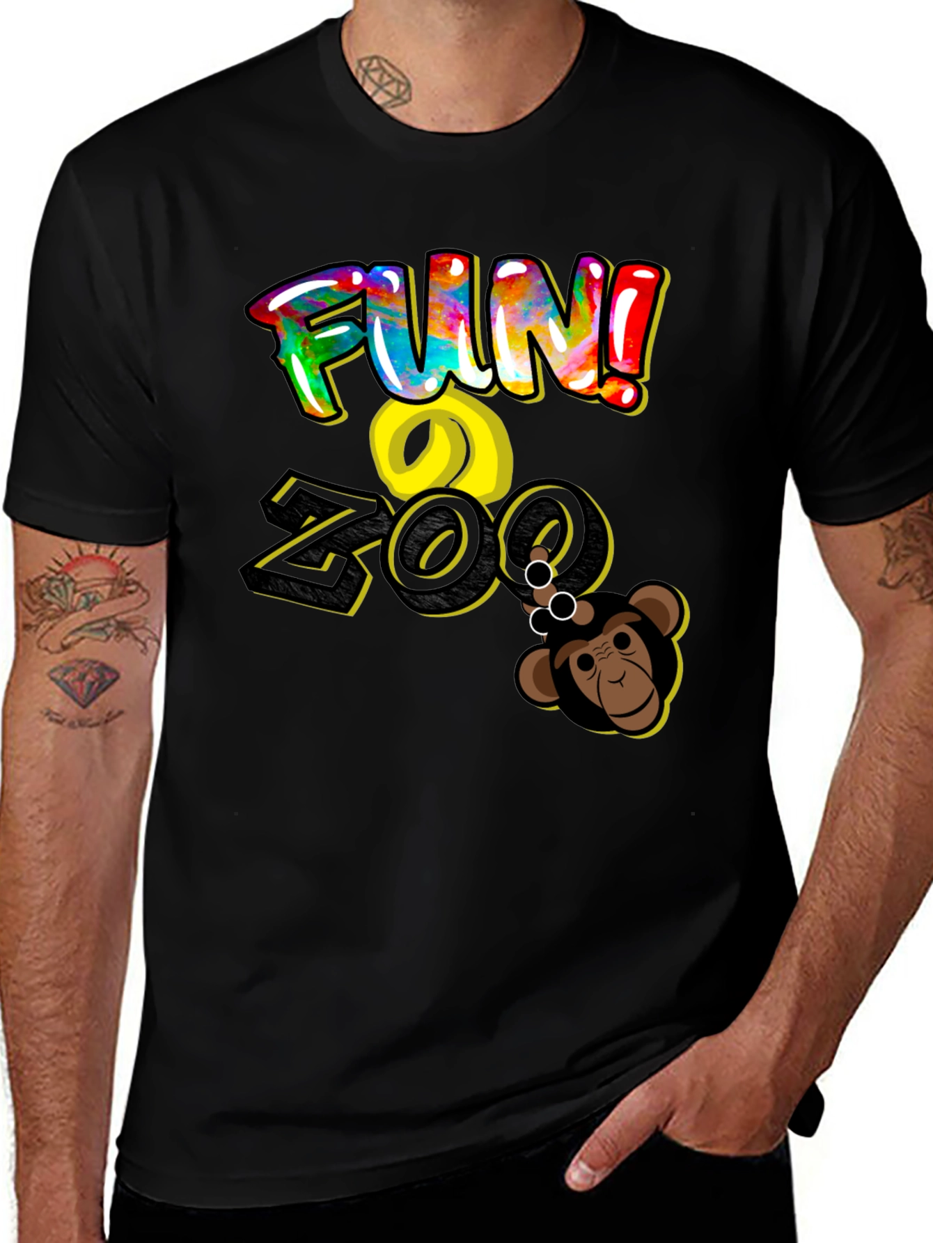 Variant 13 of Fun Zoo Monkey Graphic Tee - Black Cotton