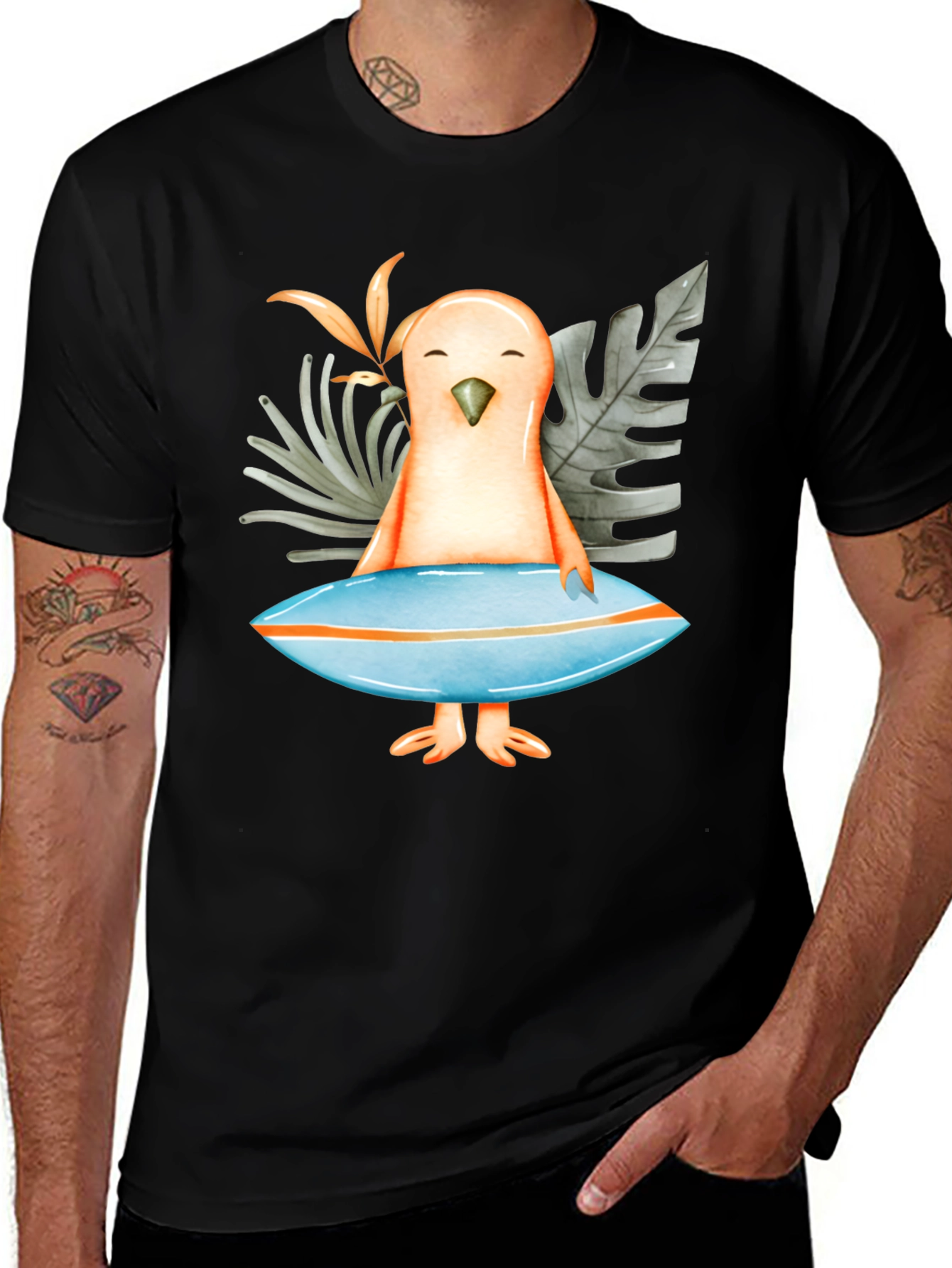 Variant 26 of Surfer Bird Graphic T-Shirt - Tropical Vibe!