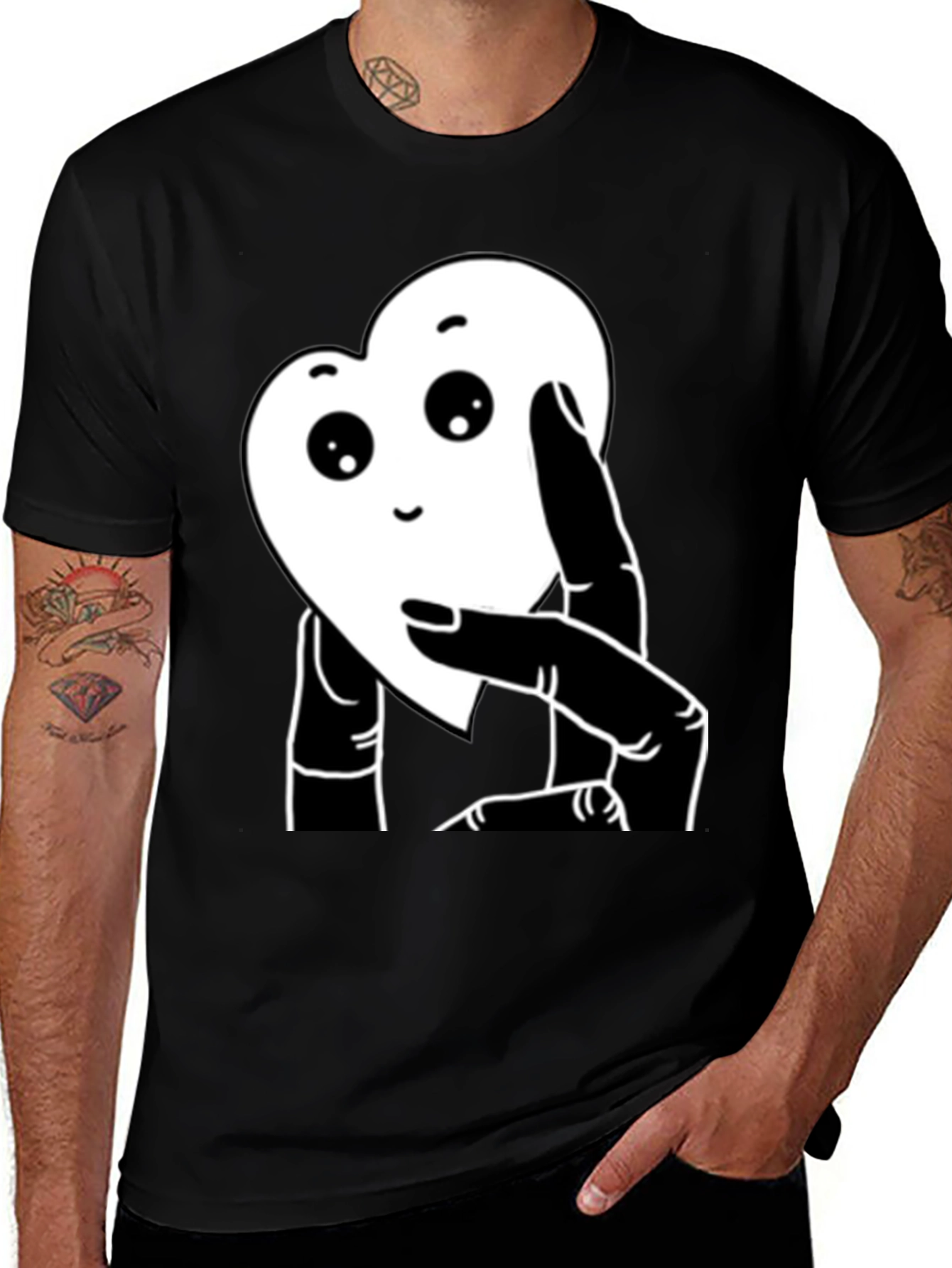 Variant 16 of Heart Character Graphic Tee - Casual Black T-Shirt