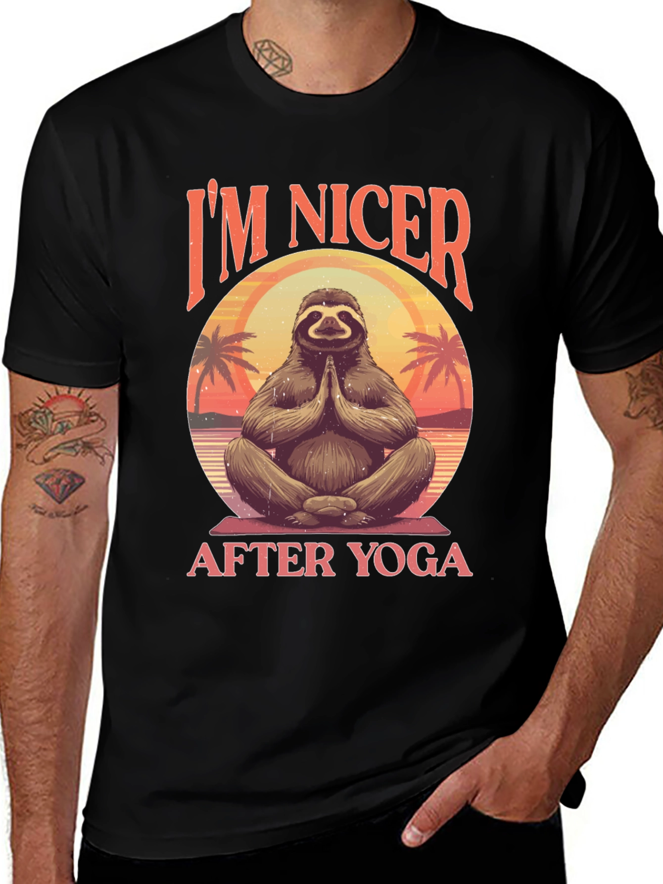 Variant 23 of Men's Sloth Yoga Graphic Tee - I'm Nicer After Yoga