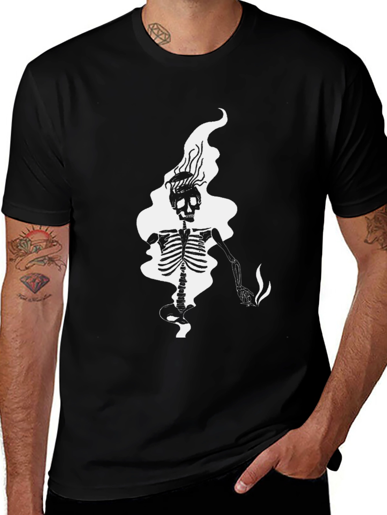 Black Skeleton Smoke Graphic Tee - Black Cotton Blend main image