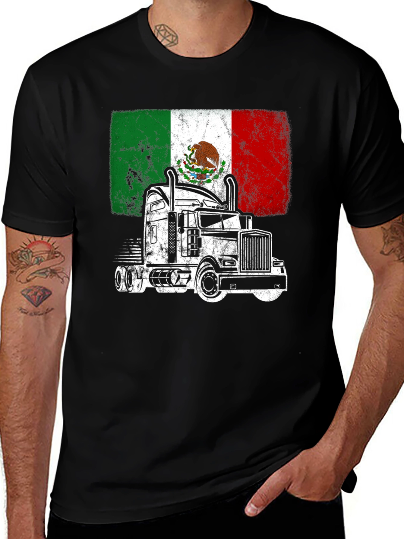 Variant 8 of Mexico Trucker T-Shirt - Black Cotton Tee