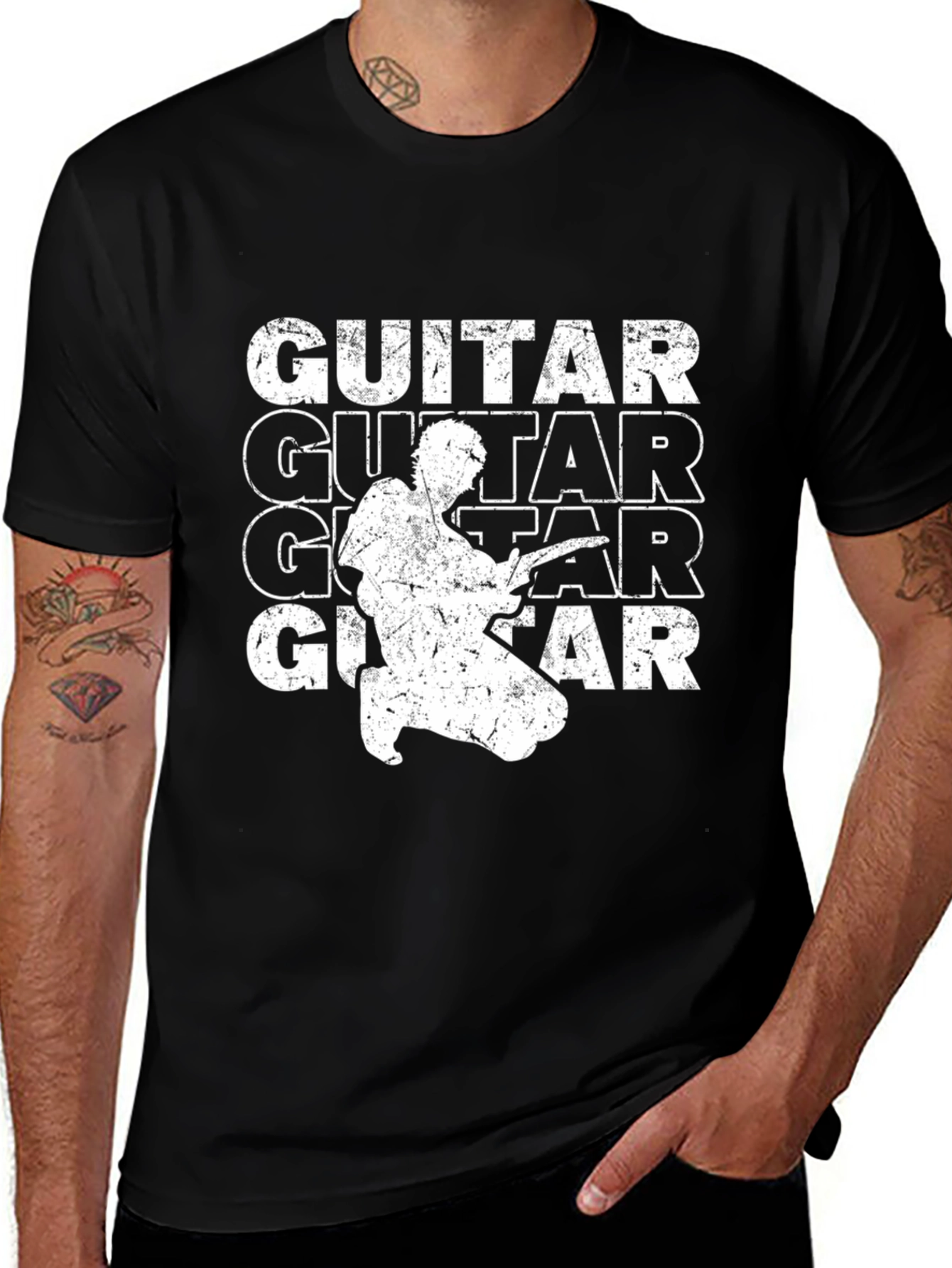 Guitar Player Graphic Tee - Black Cotton T-Shirt