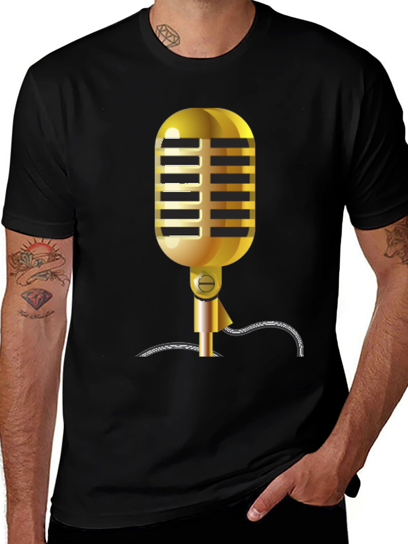 Variant 16 of Retro Microphone Graphic Tee - Black