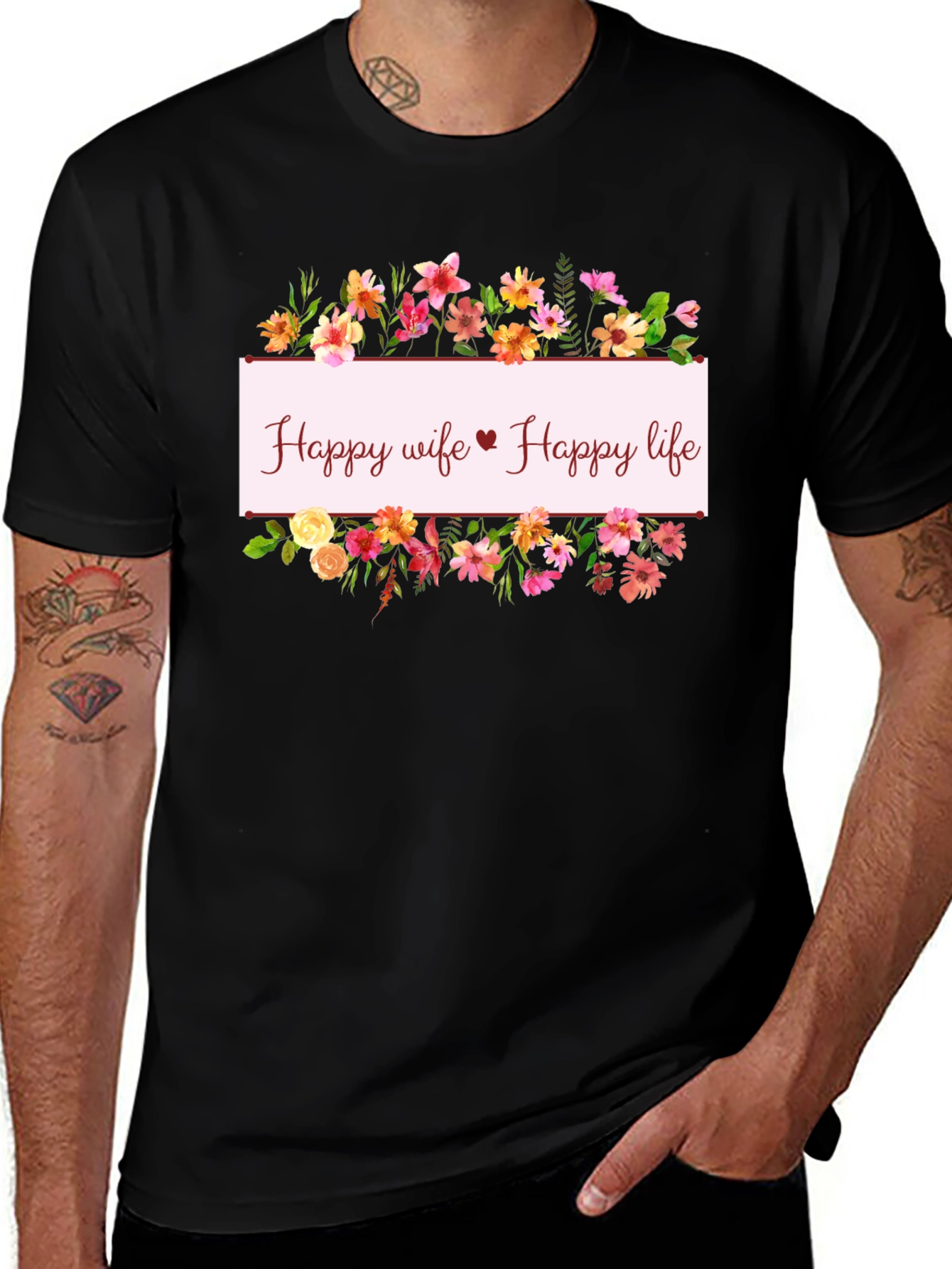 Variant 20 of Happy Wife Happy Life Floral T-Shirt