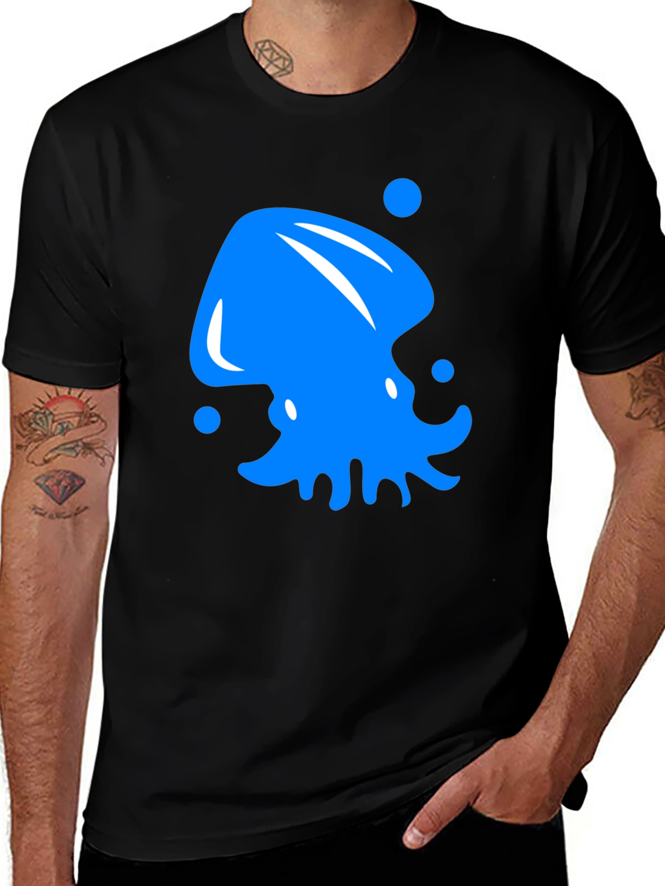 Variant 22 of Blue Squid Graphic Black T-Shirt