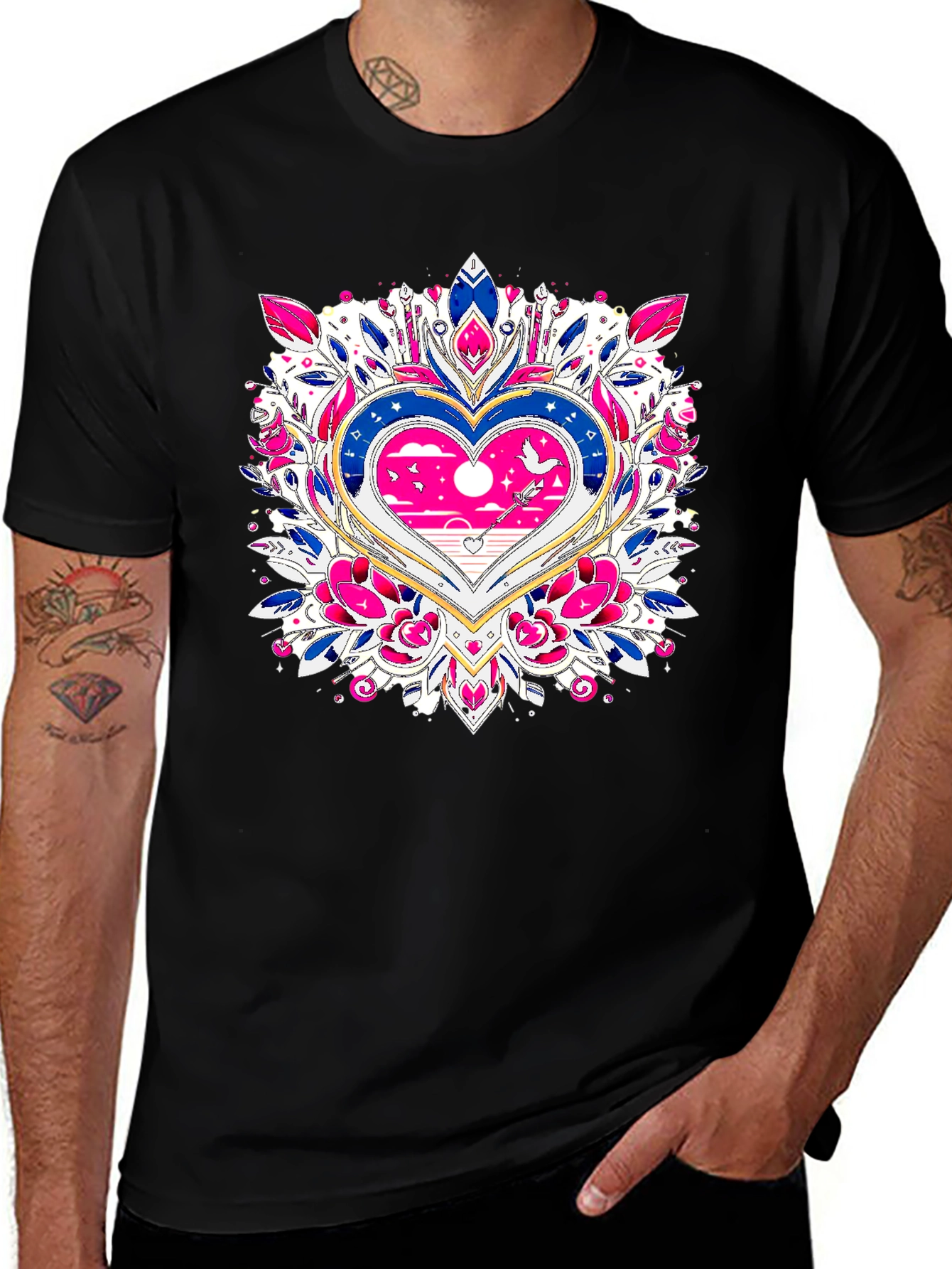 Variant 17 of Heart Mandala Graphic Tee - Black T-Shirt