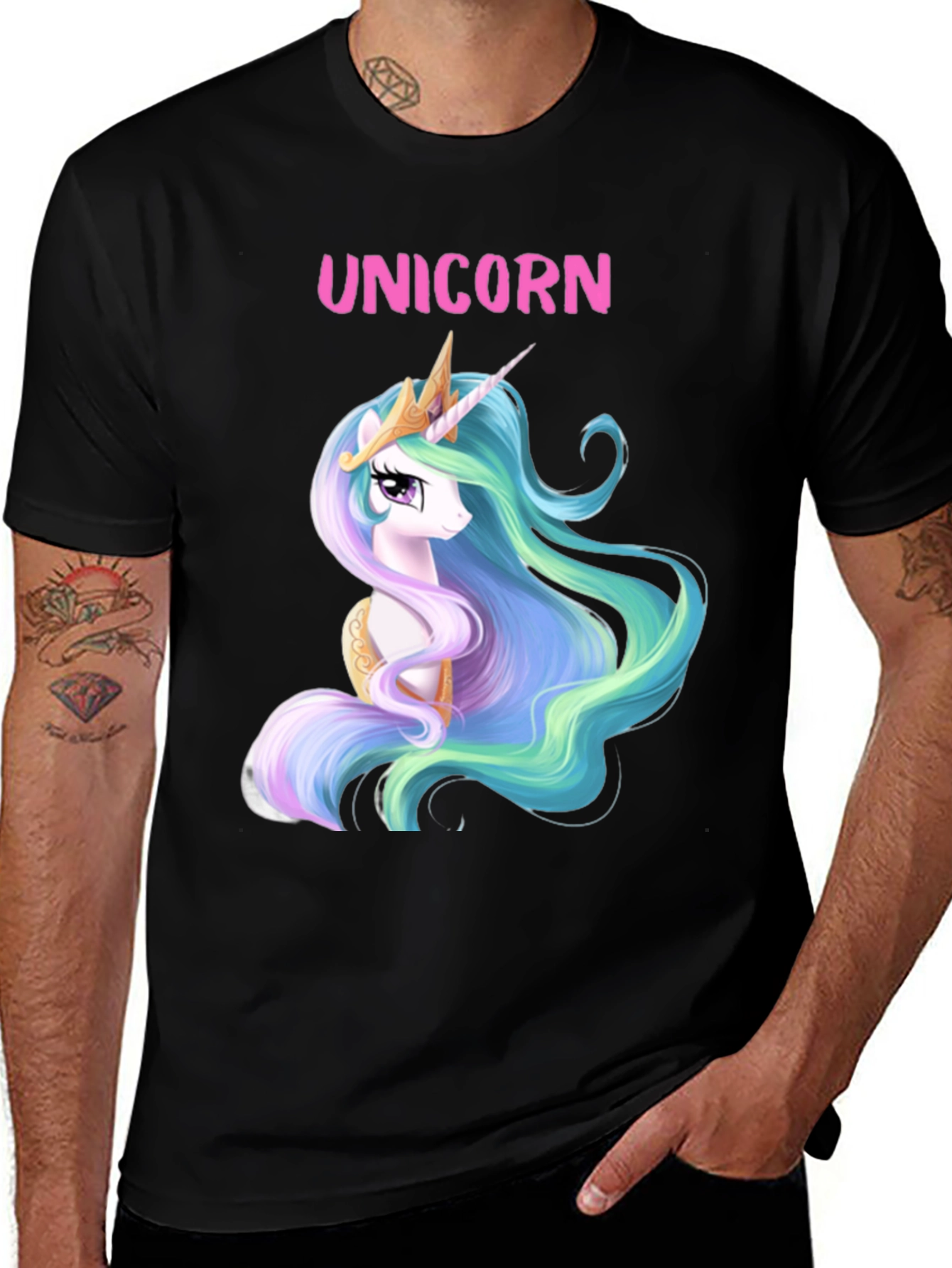 Variant 20 of Unicorn Graphic Print Black T-Shirt