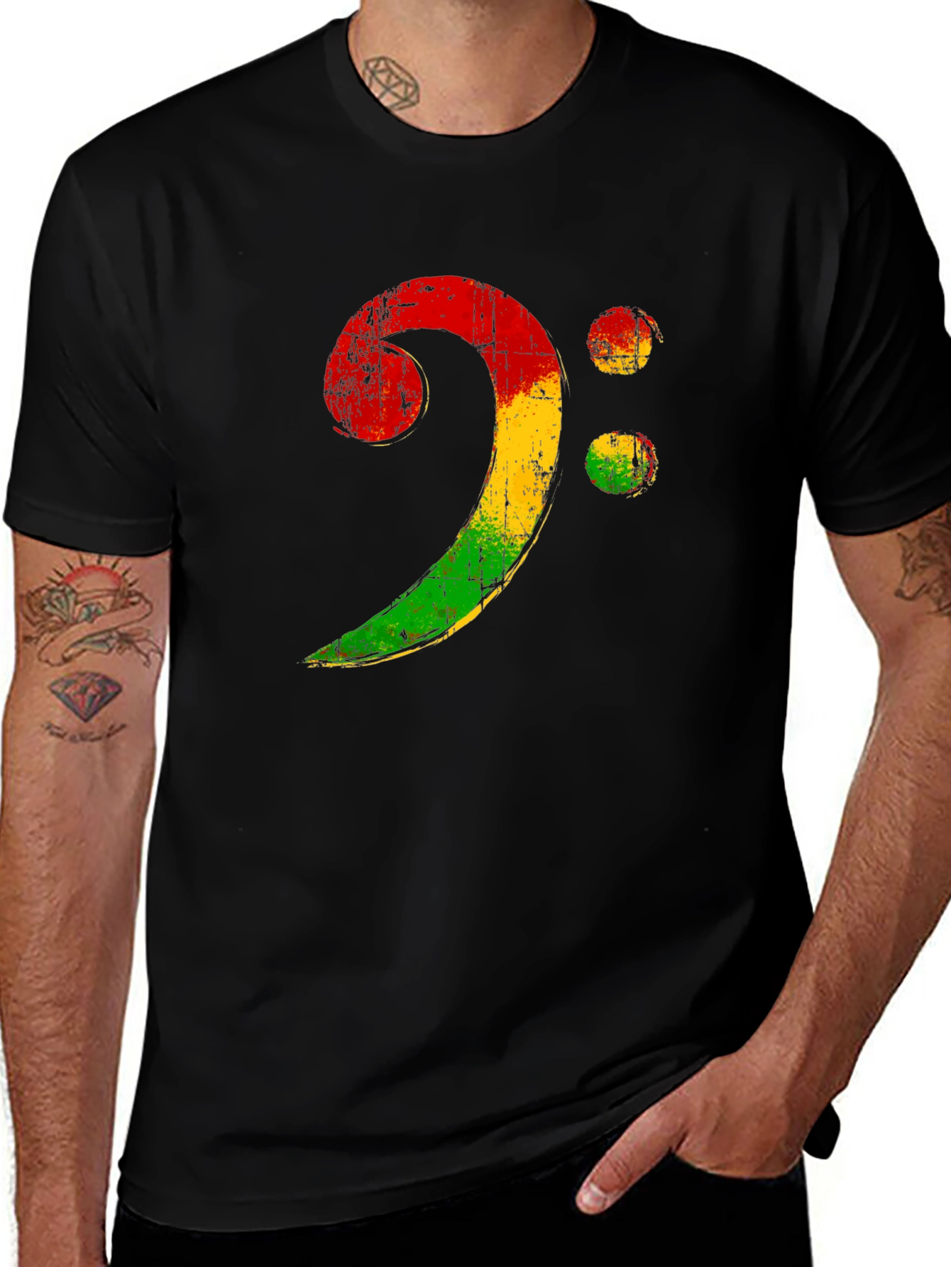 Variant 24 of Rasta Bass Clef Graphic Tee - Reggae Music Shirt