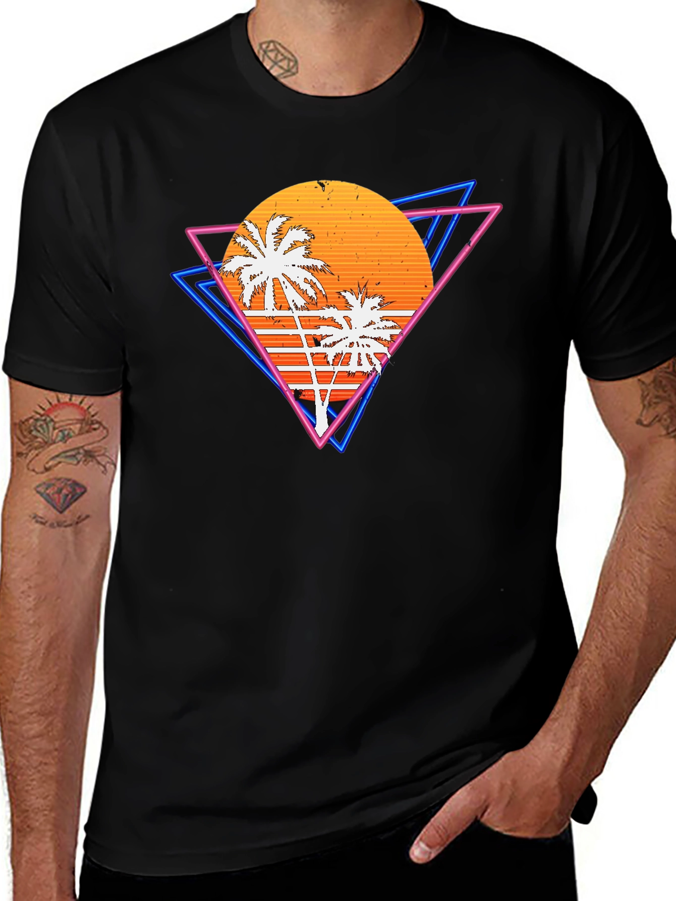 Retro Palm Tree Graphic Tee - Black