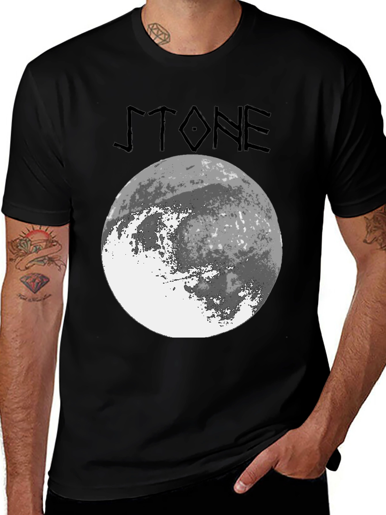 Variant 22 of Stone Graphic Tee - Moon Design Black T-Shirt