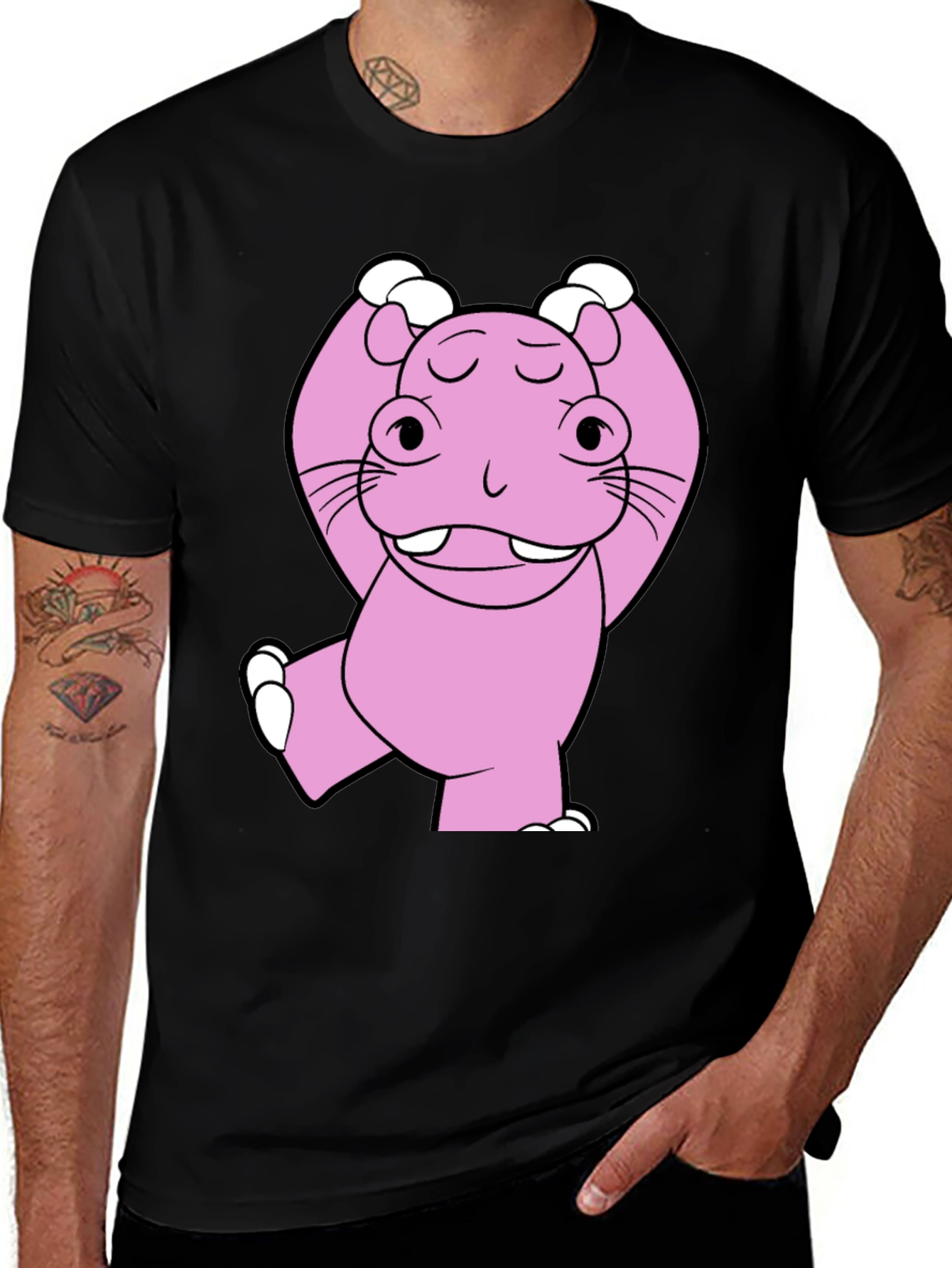 Variant 10 of Pink Hippo Cartoon T-Shirt - Unisex Cotton Tee