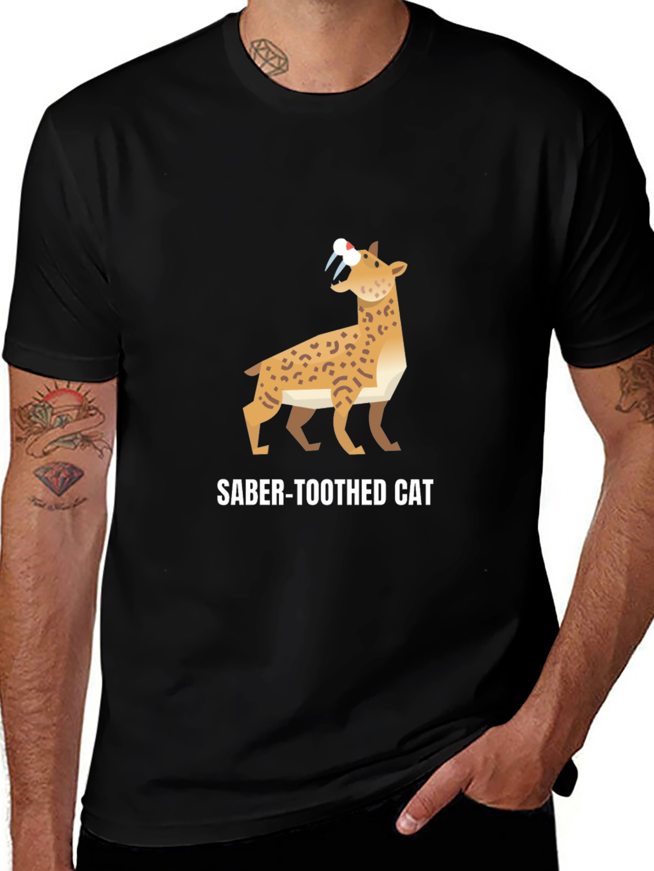 Saber-Toothed Cat Graphic Black T-Shirt