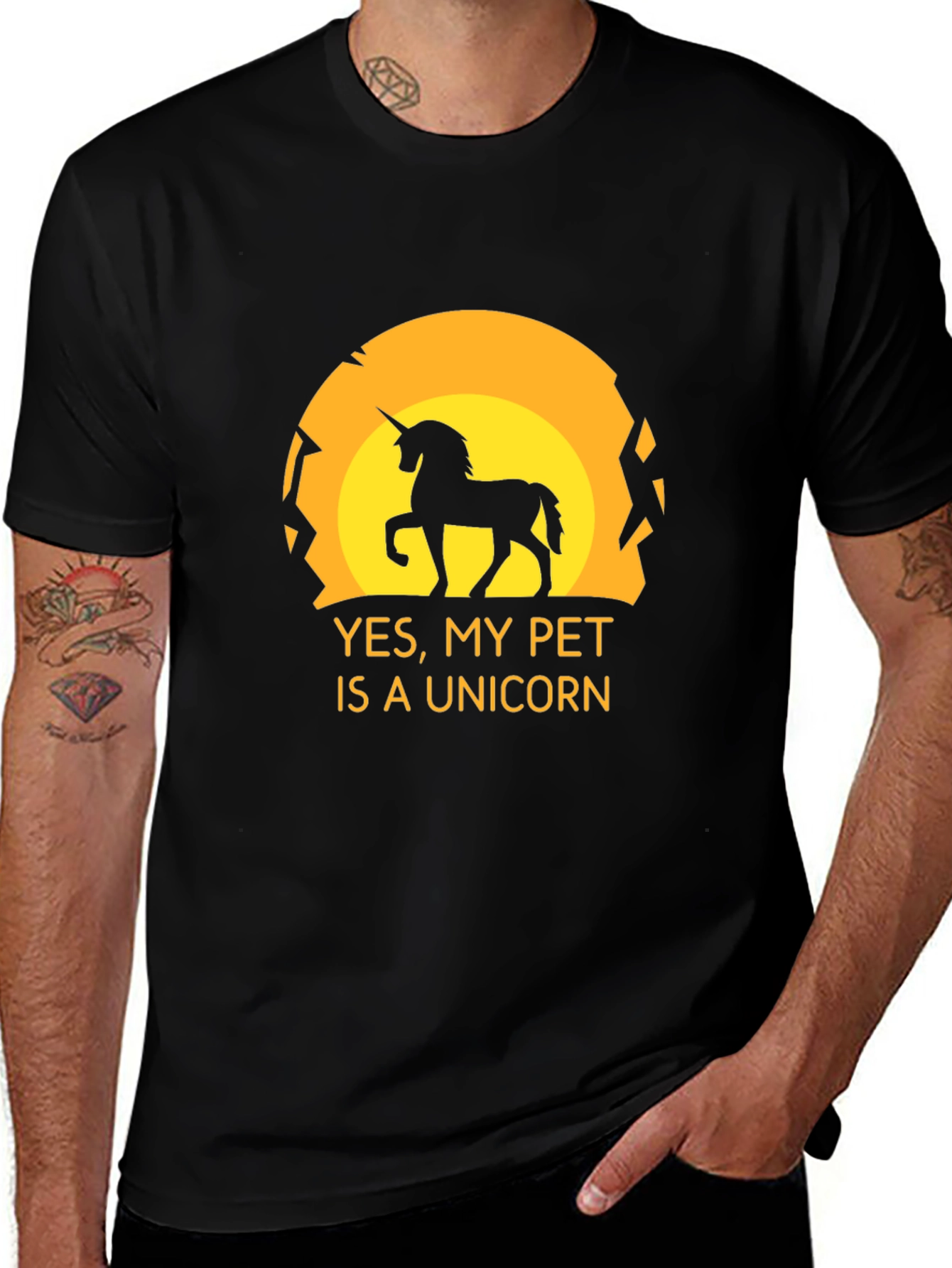 Black Unicorn Pet Graphic Tee - Black Novelty T-Shirt main image