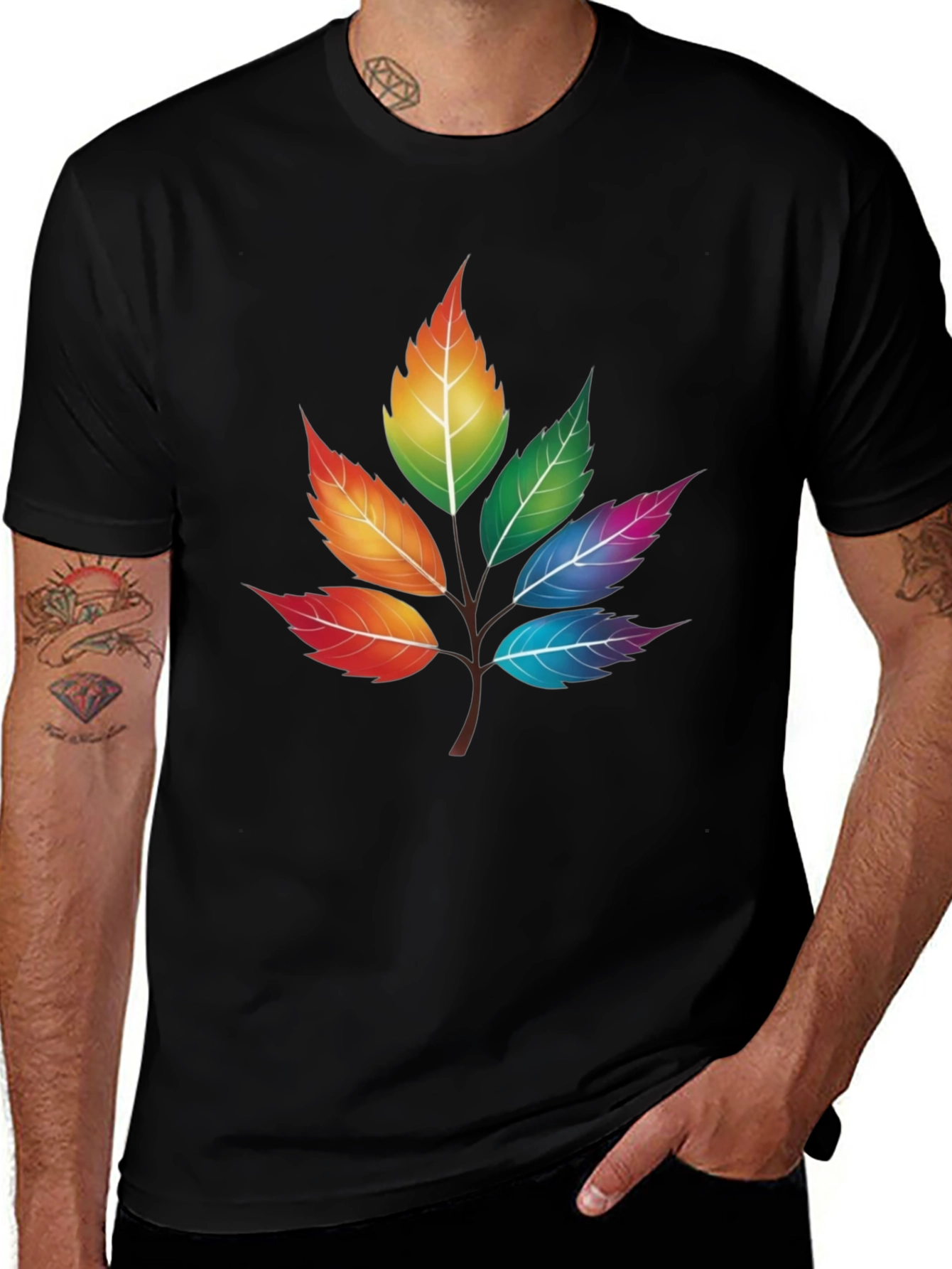 Variant 15 of Rainbow Leaves T-Shirt - Unique Colorful Design