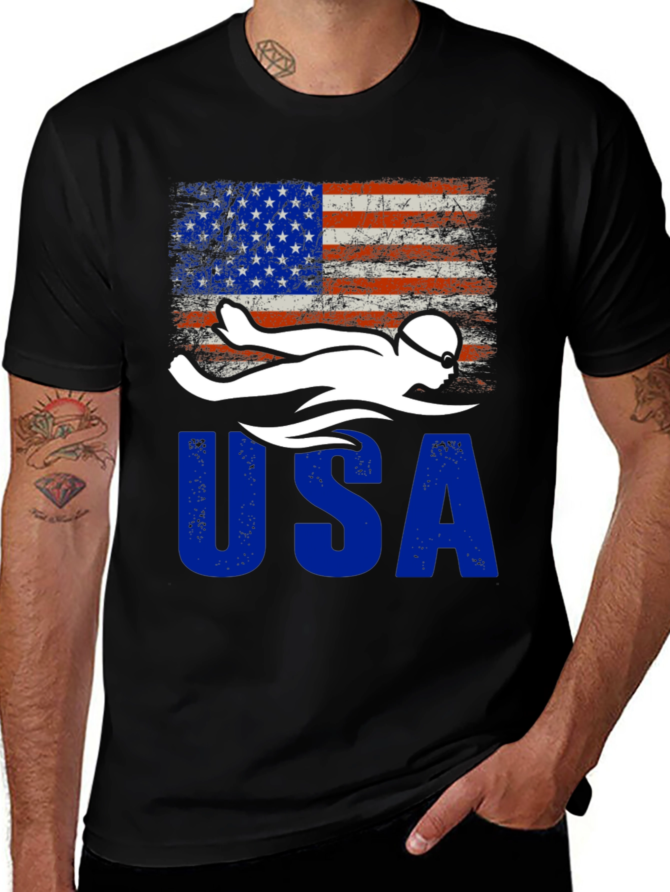 Variant 7 of USA Swimmer Patriotic Flag Graphic T-Shirt