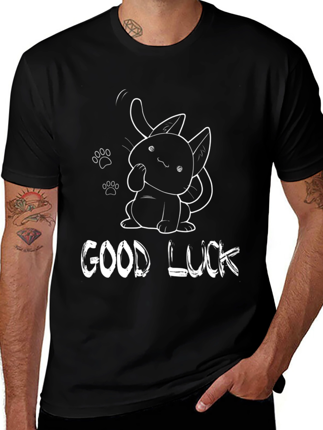 Variant 26 of Good Luck Cat Graphic Tee - Black