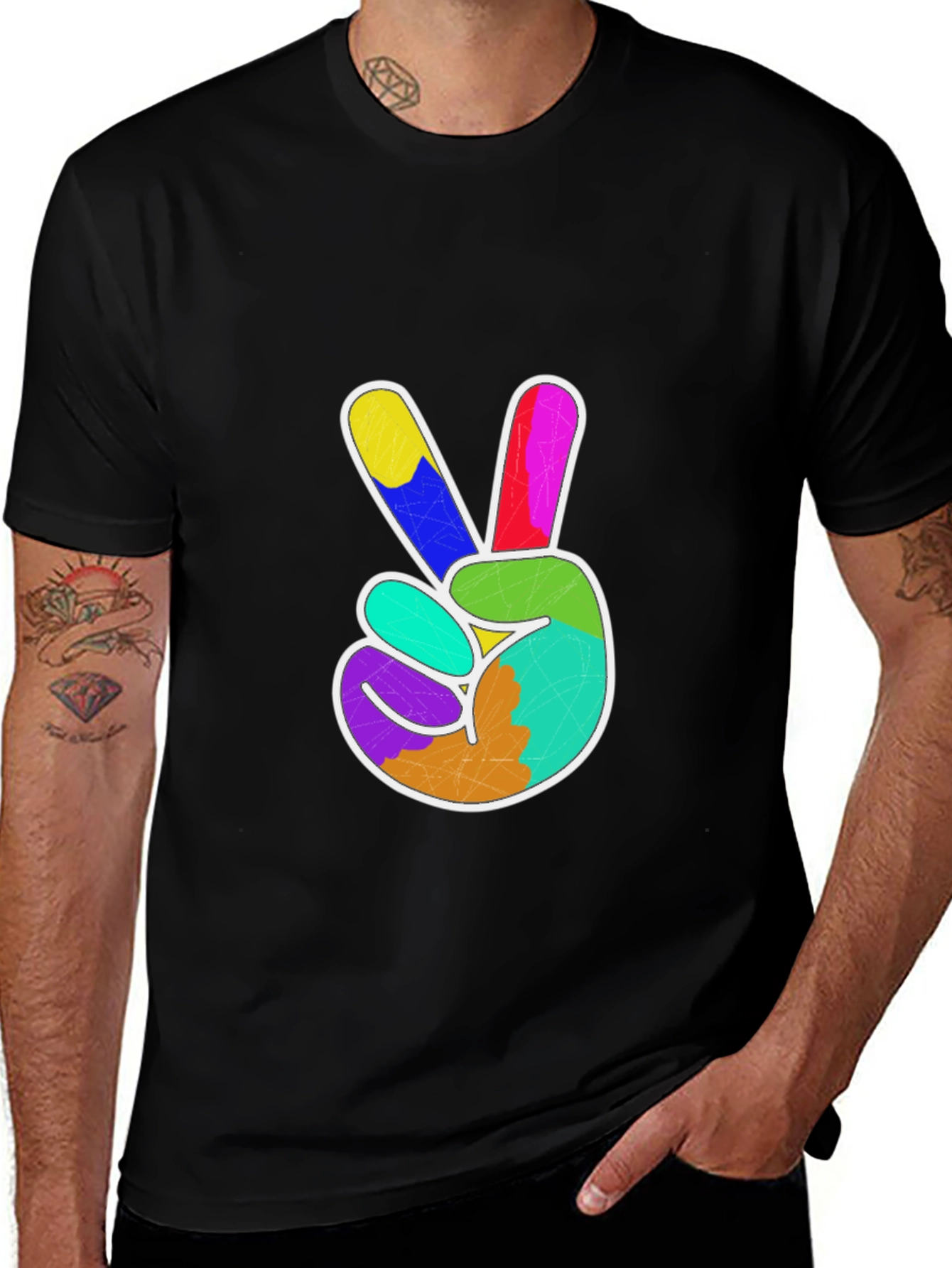 Variant 20 of Peace Sign Graphic Tee - Colorful Hand Gesture T-Shirt