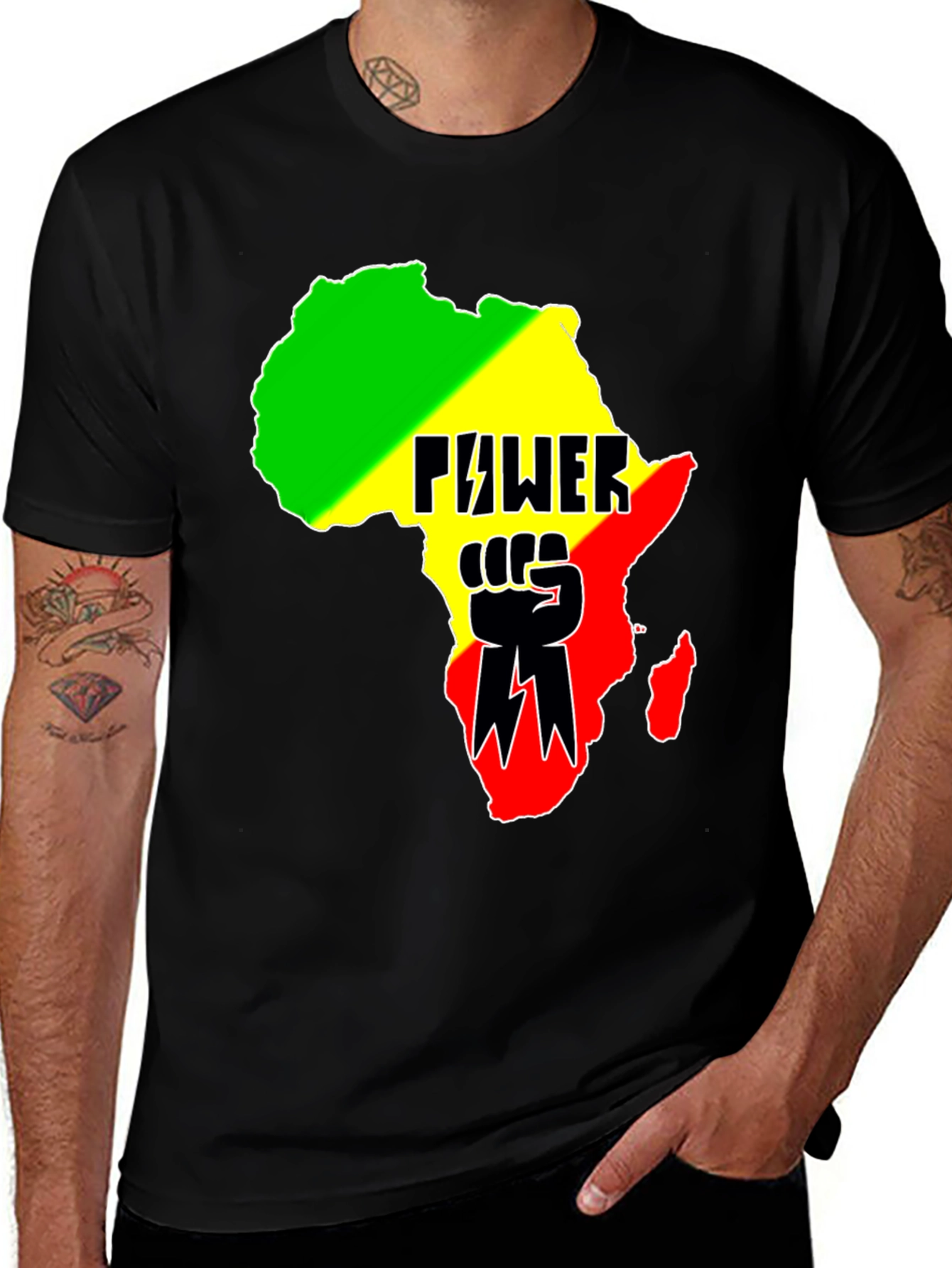 African Power Fist T-Shirt - Pan African Colors