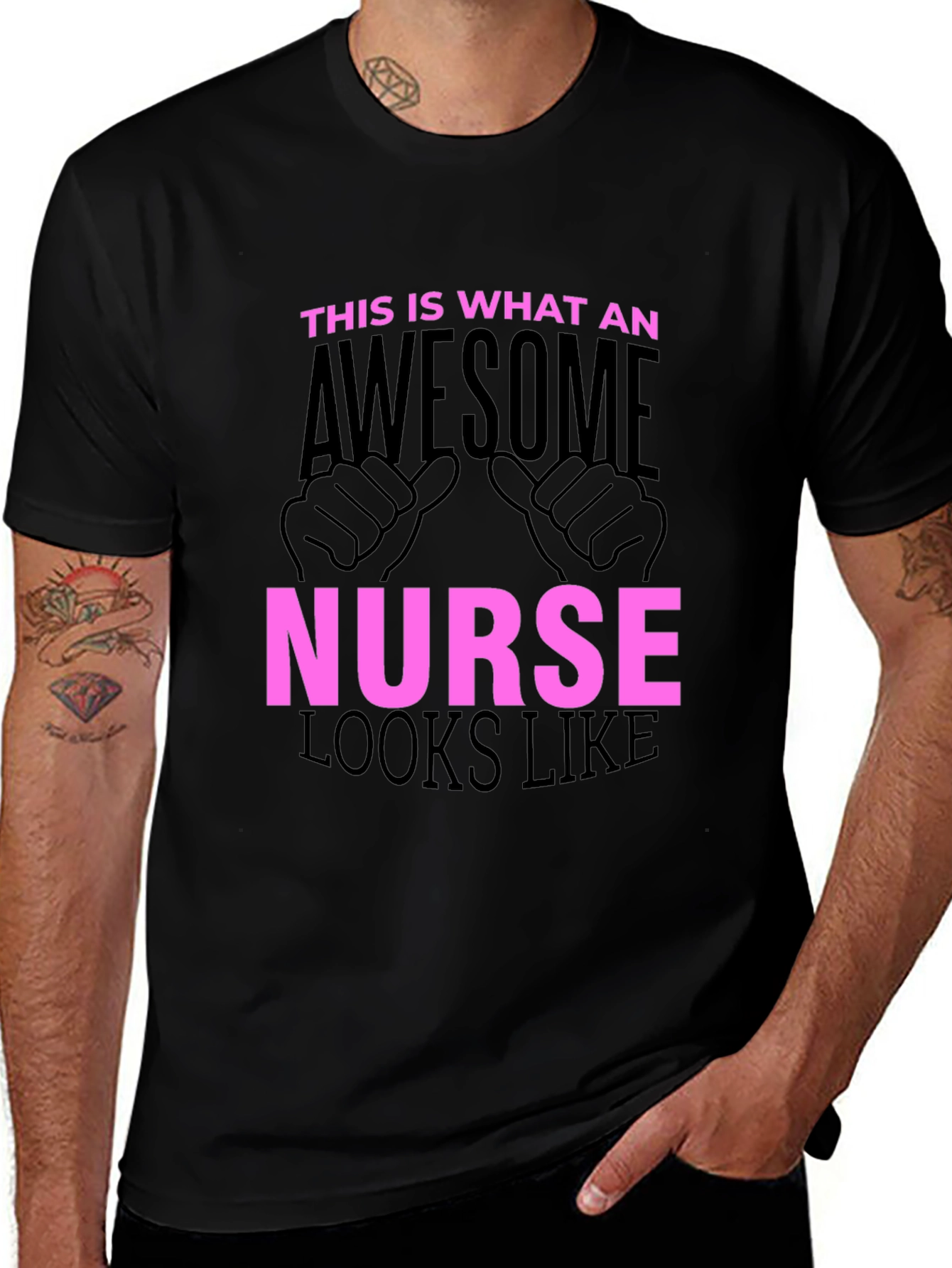 Variant 15 of Awesome Nurse Graphic Tee - Black Cotton T-Shirt