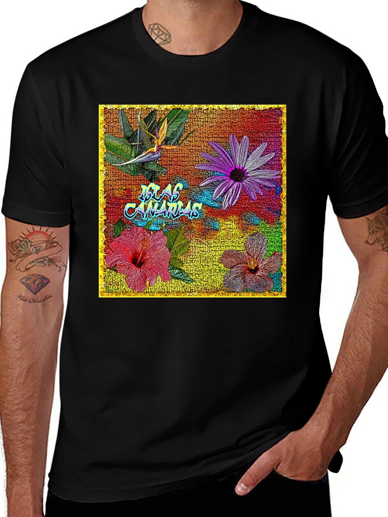Variant 14 of Floral "Islas Canarias" Black T-Shirt