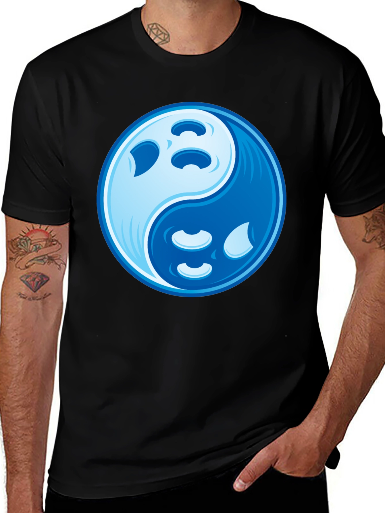 Variant 23 of Yin Yang Moon Graphic Tee - Black Cotton Blend