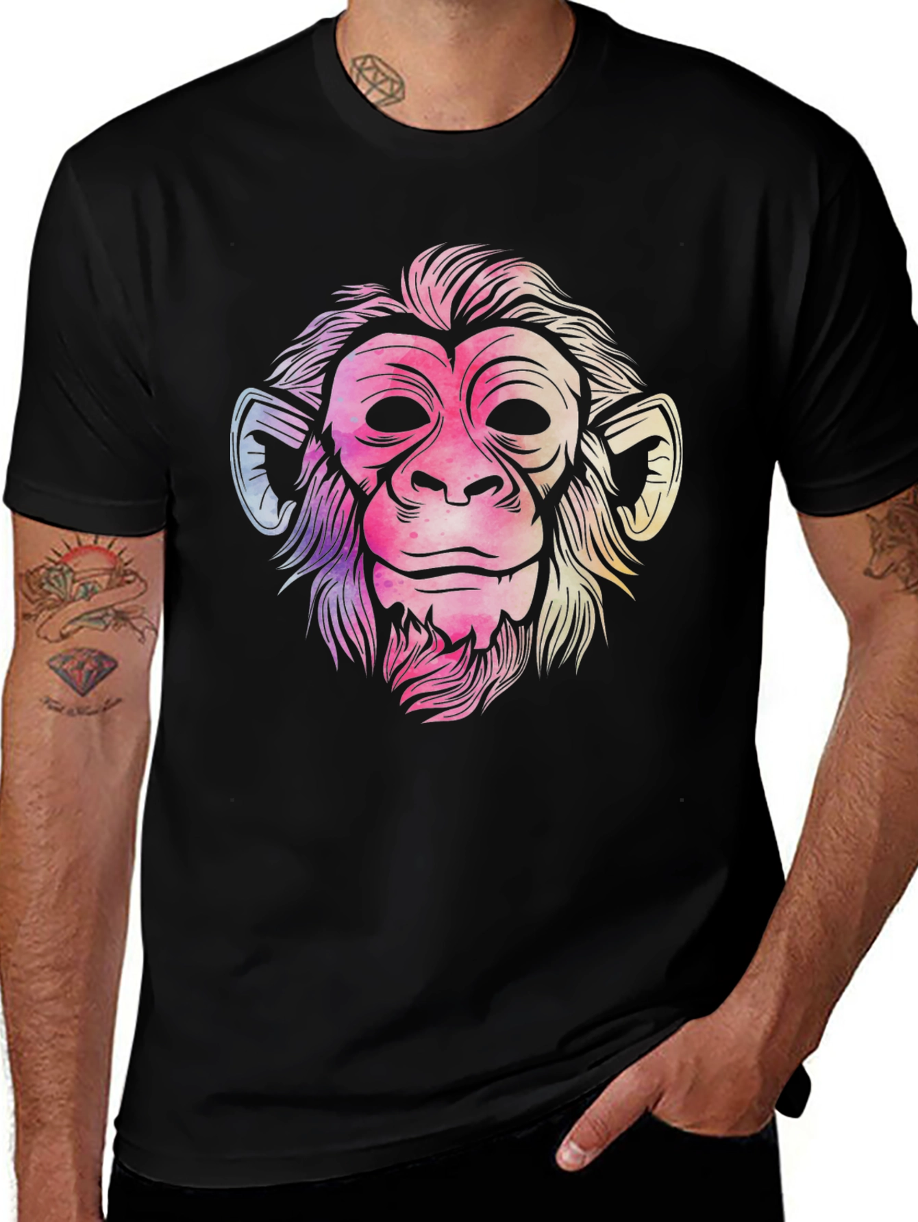 Variant 2 of Vibrant Monkey Graphic Black T-Shirt