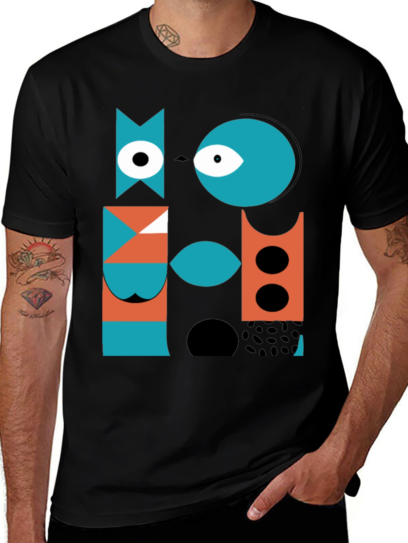 Variant 23 of Abstract Geometric Graphic Print Black T-Shirt