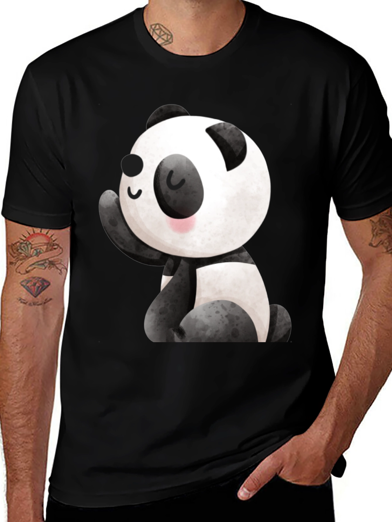 Variant 17 of Cute Panda Graphic Tee - Black Crew Neck