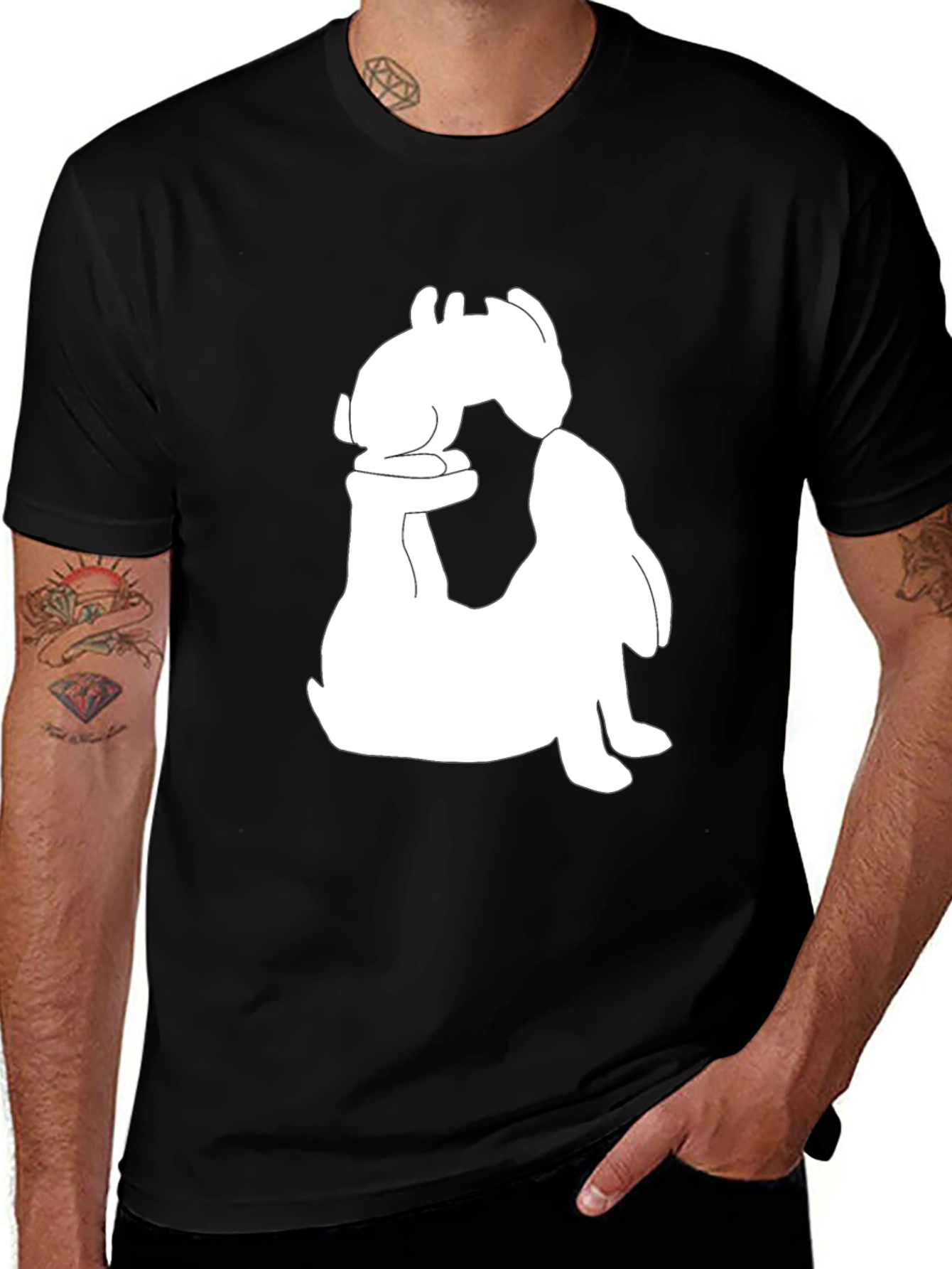 Black T-Shirt with Rabbit Graphic