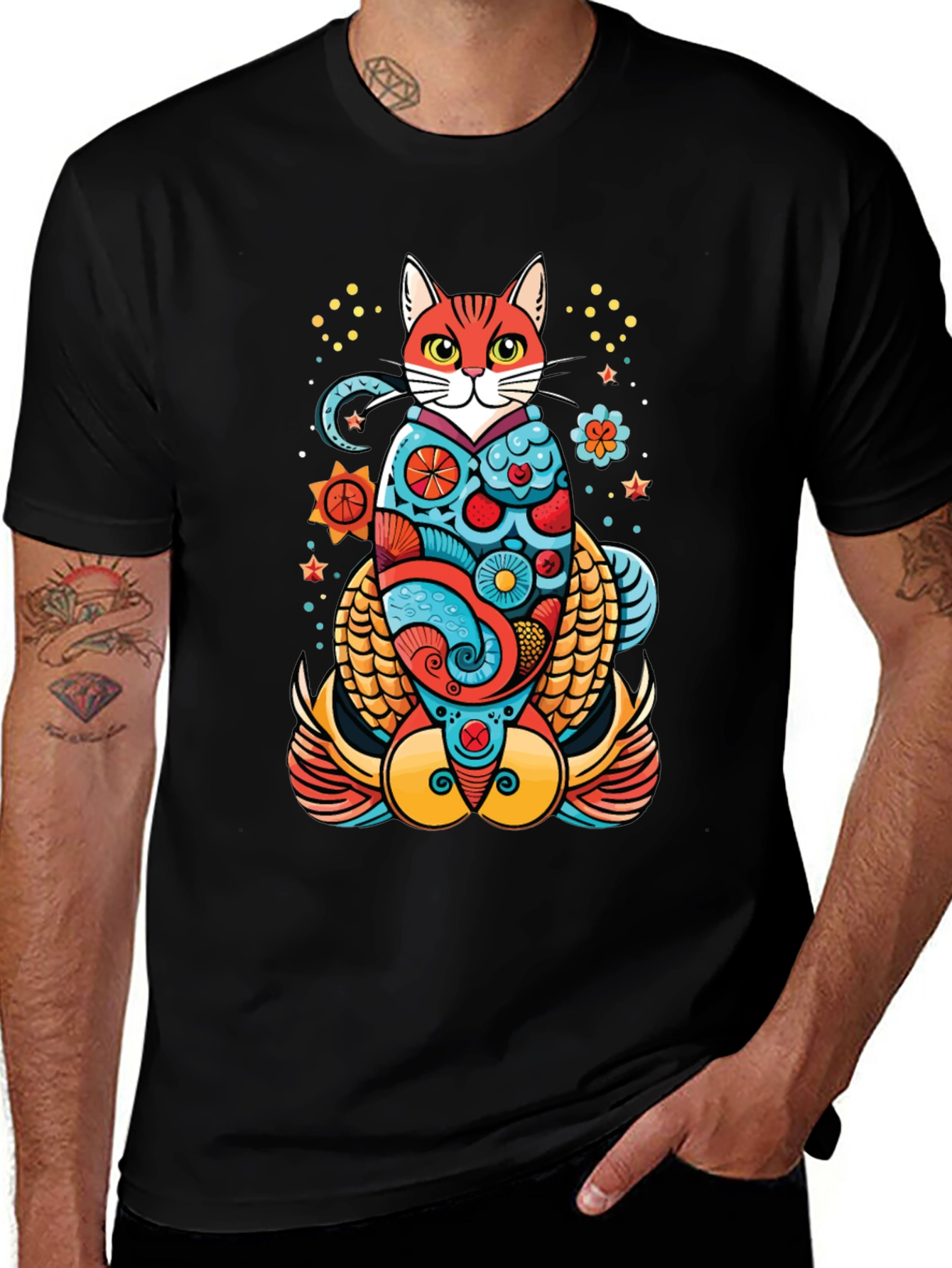 Variant 19 of Whimsical Cat Graphic Tee - Artistic Comfort