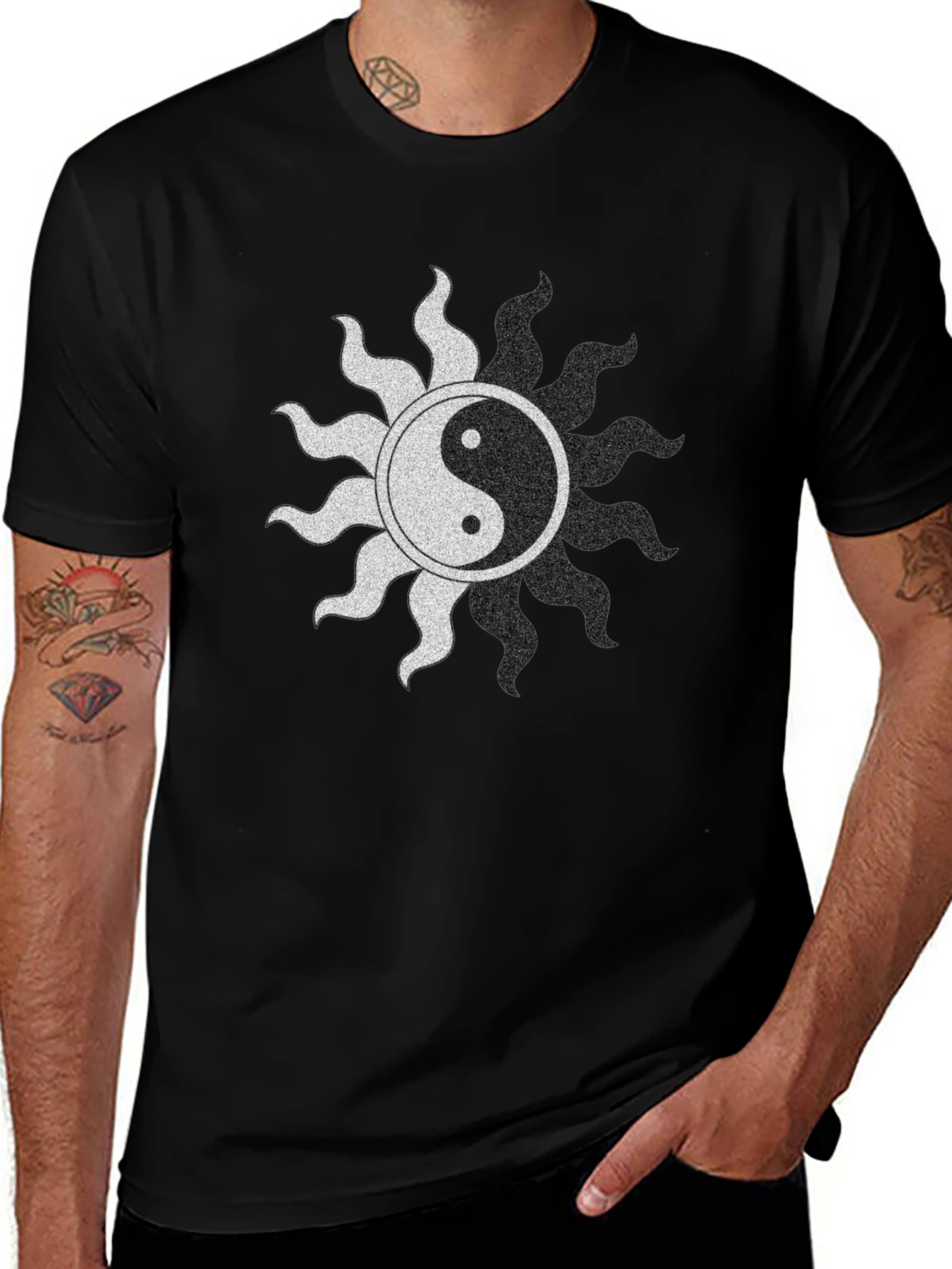 Yin Yang Sun Graphic Black T-Shirt