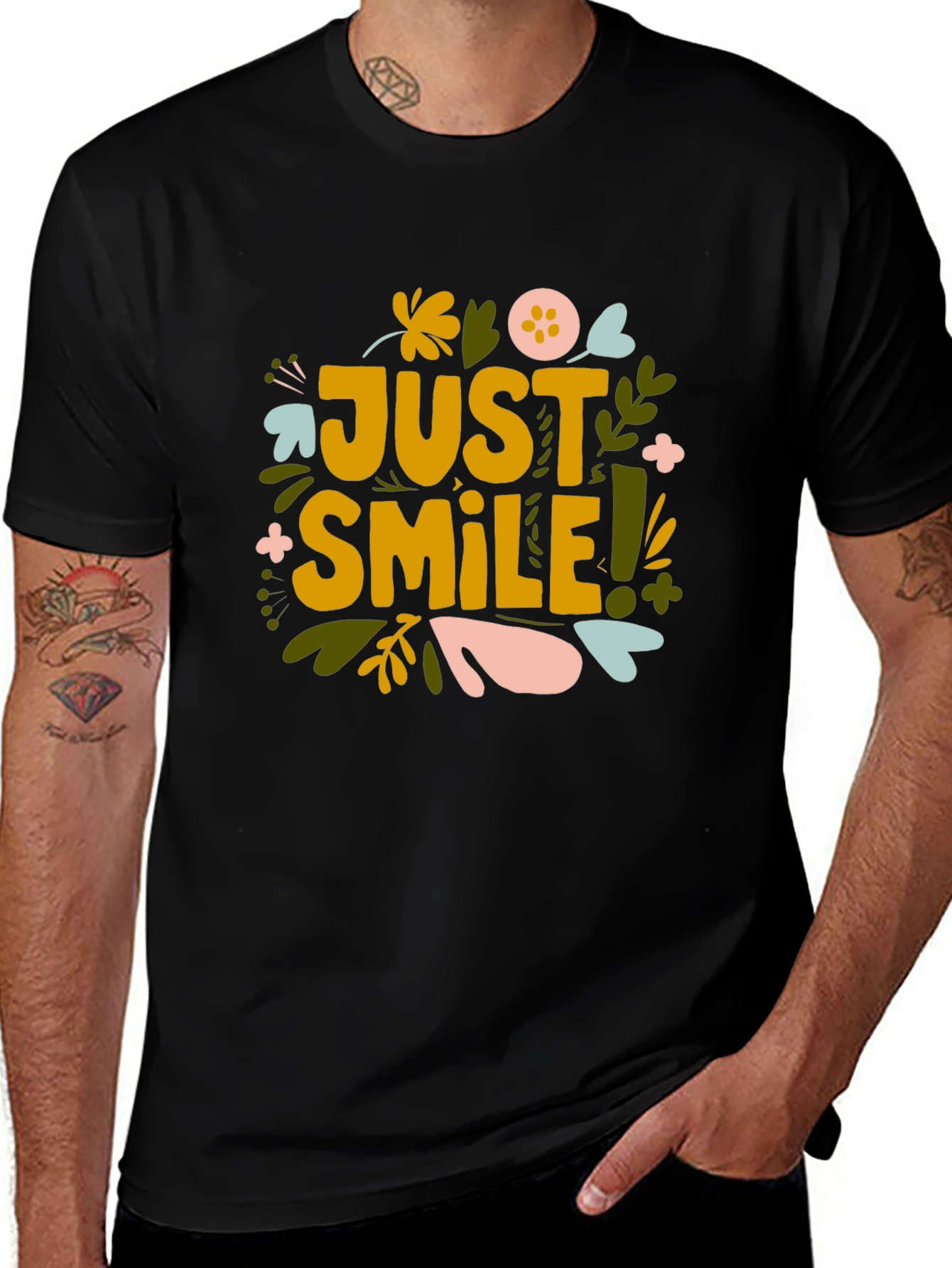 Variant 15 of Just Smile Graphic Tee - Black Cotton Comfort